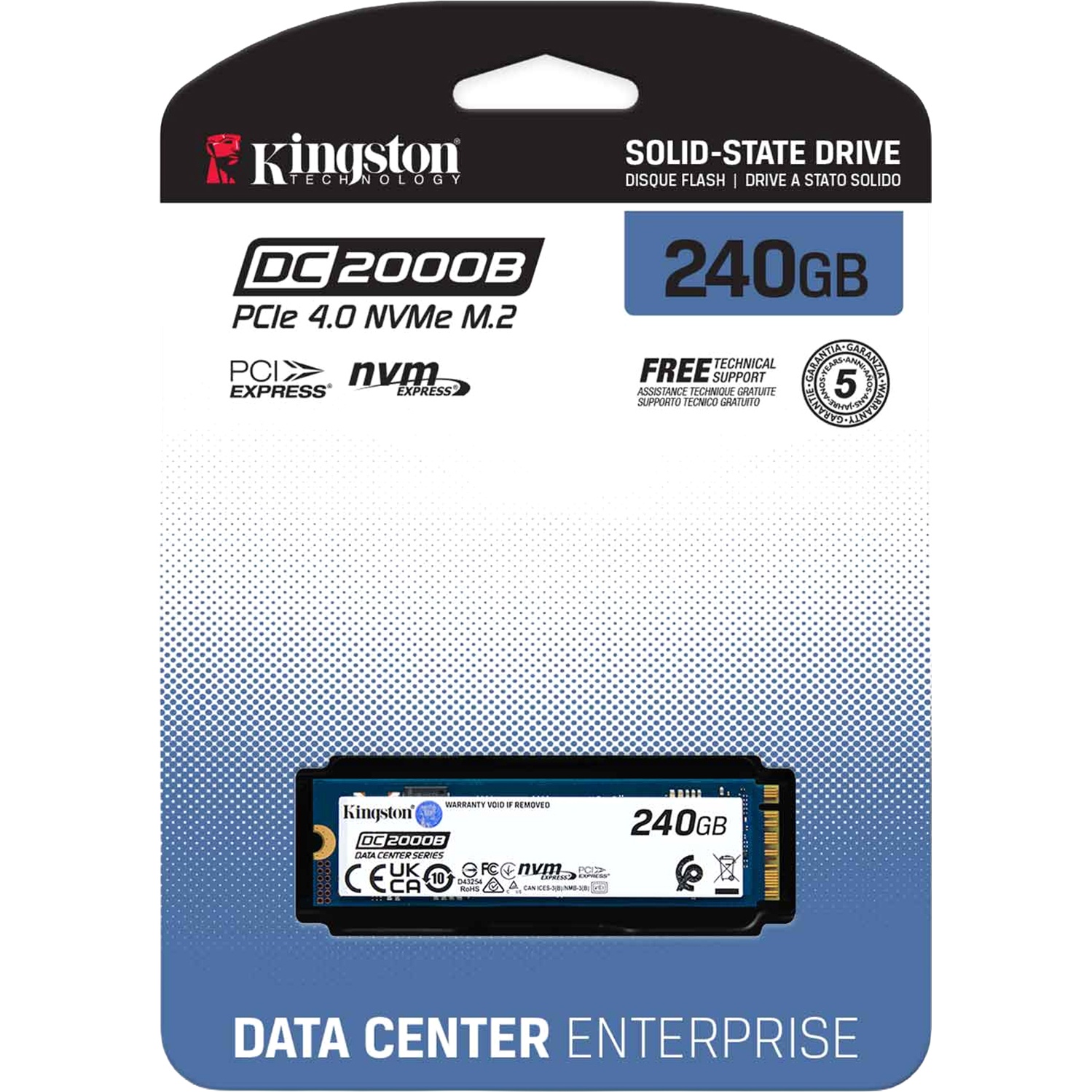 Твердотельный накопитель Kingston SSD DC2000B 240GB, M.2 22x80mm, NVMe, PCIe Gen 4x4, 3D TLC, R/W 45