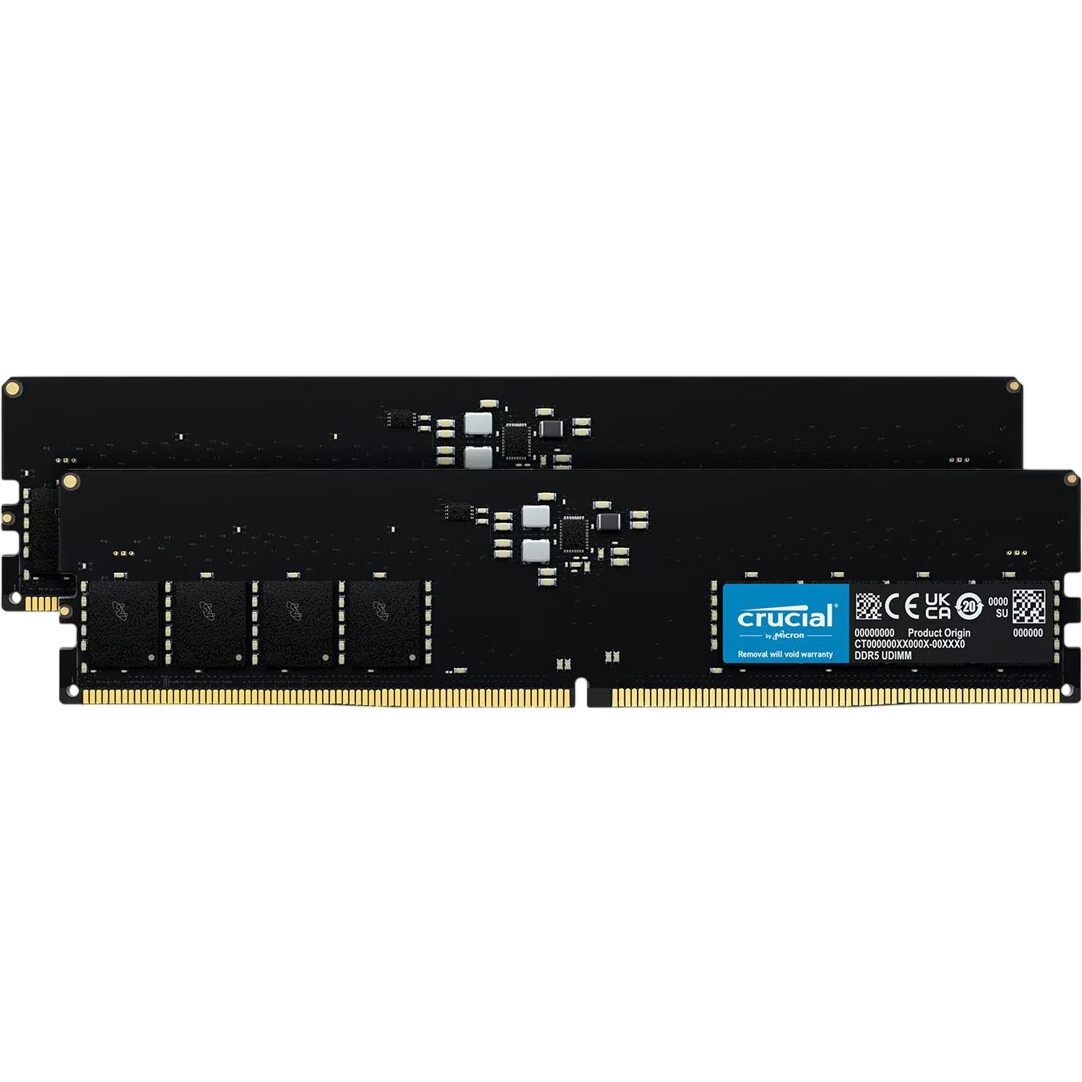 Оперативная память Crucial by Micron  DDR5-5600   64GB Kit (2x32GB)  UDIMM CL46 Black 1.1V, 1 Year W