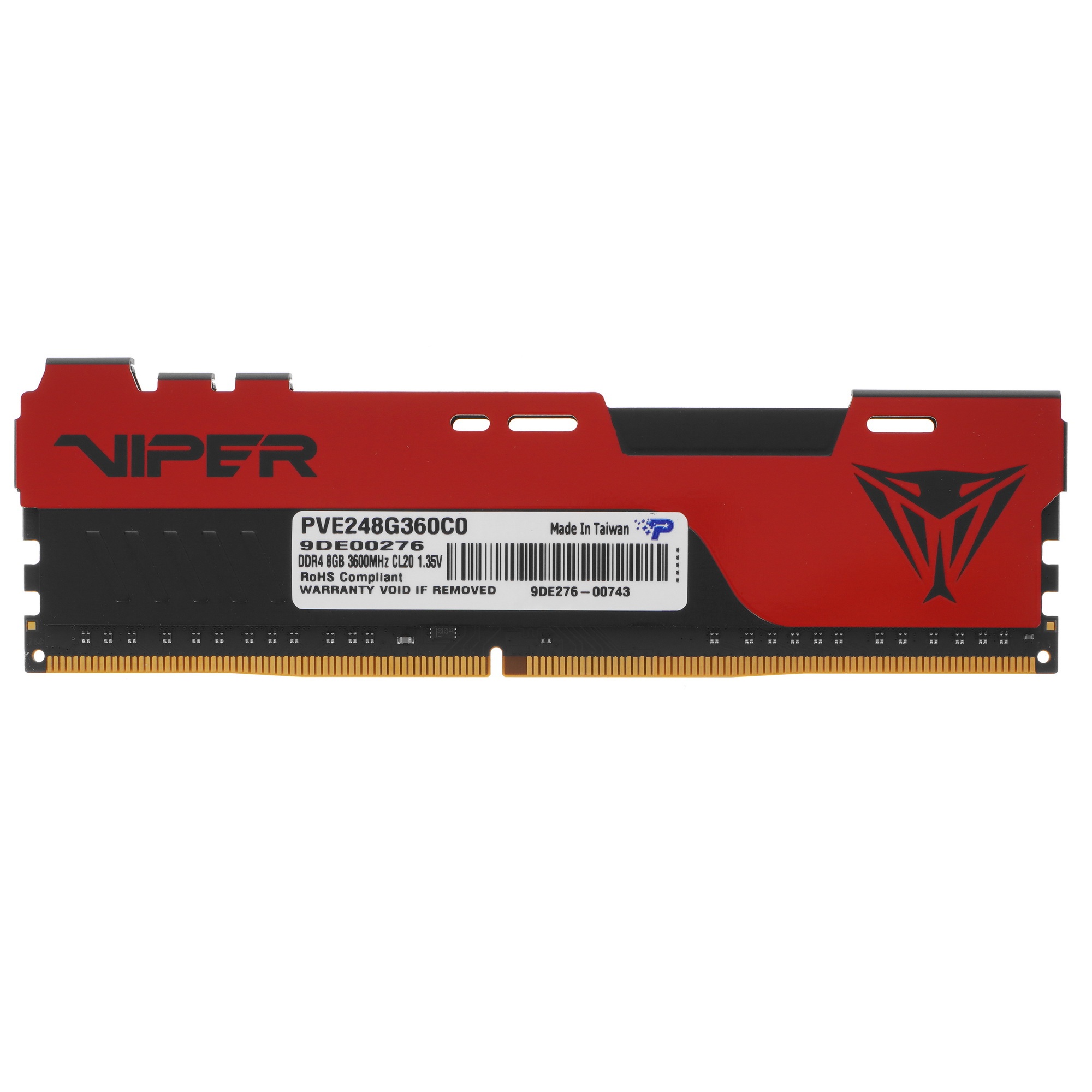 Оперативная память Patriot Viper Elite II, DDR4, 8GB (1x8 GB), 3600 MHz, CL20, радиатор, красный/чёр