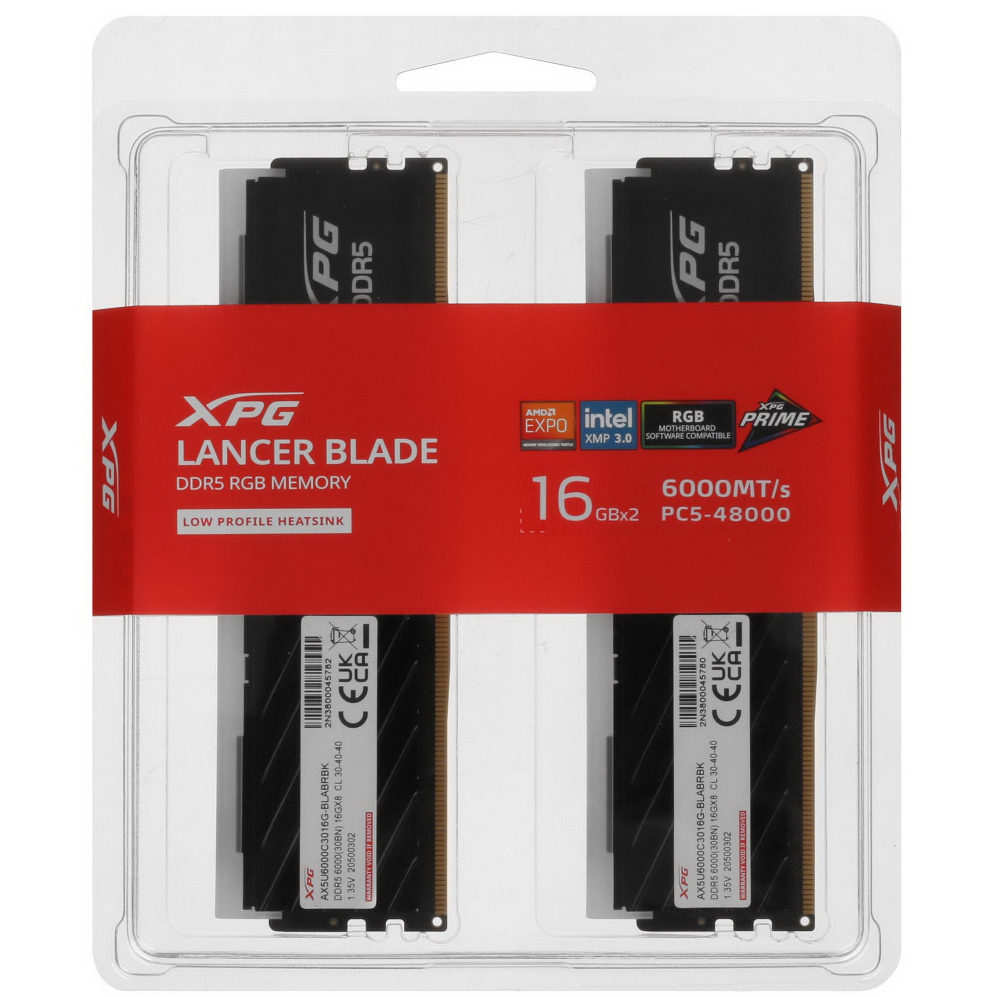 Оперативная память XPG Lancer Blade, DDR5, 32GB (2x16GB), 6000MHz, CL30, с радиаторами, RGB, черный