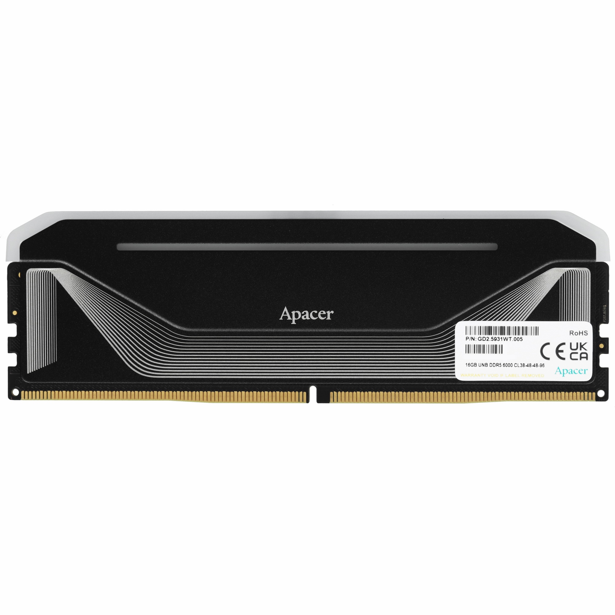 Оперативная память Apacer Nox, DDR5, 16GB (1x16 GB), 6000 MHz, CL38, радиатор, RGB, черный