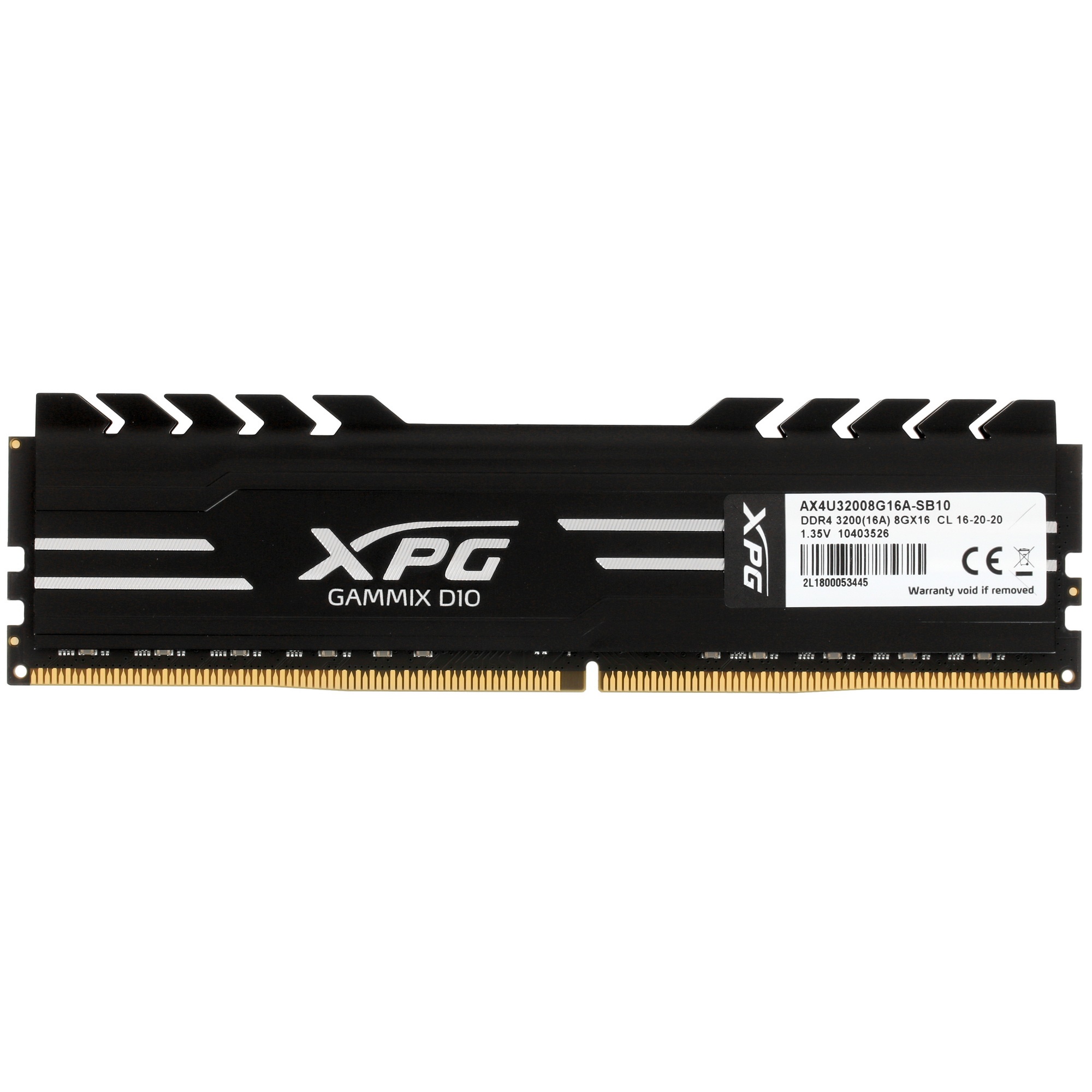 Оперативная память XPG Gammix D10, DDR4, 8GB (1x8GB), 3200MHz, CL16, UDIMM, с радиатором, черный