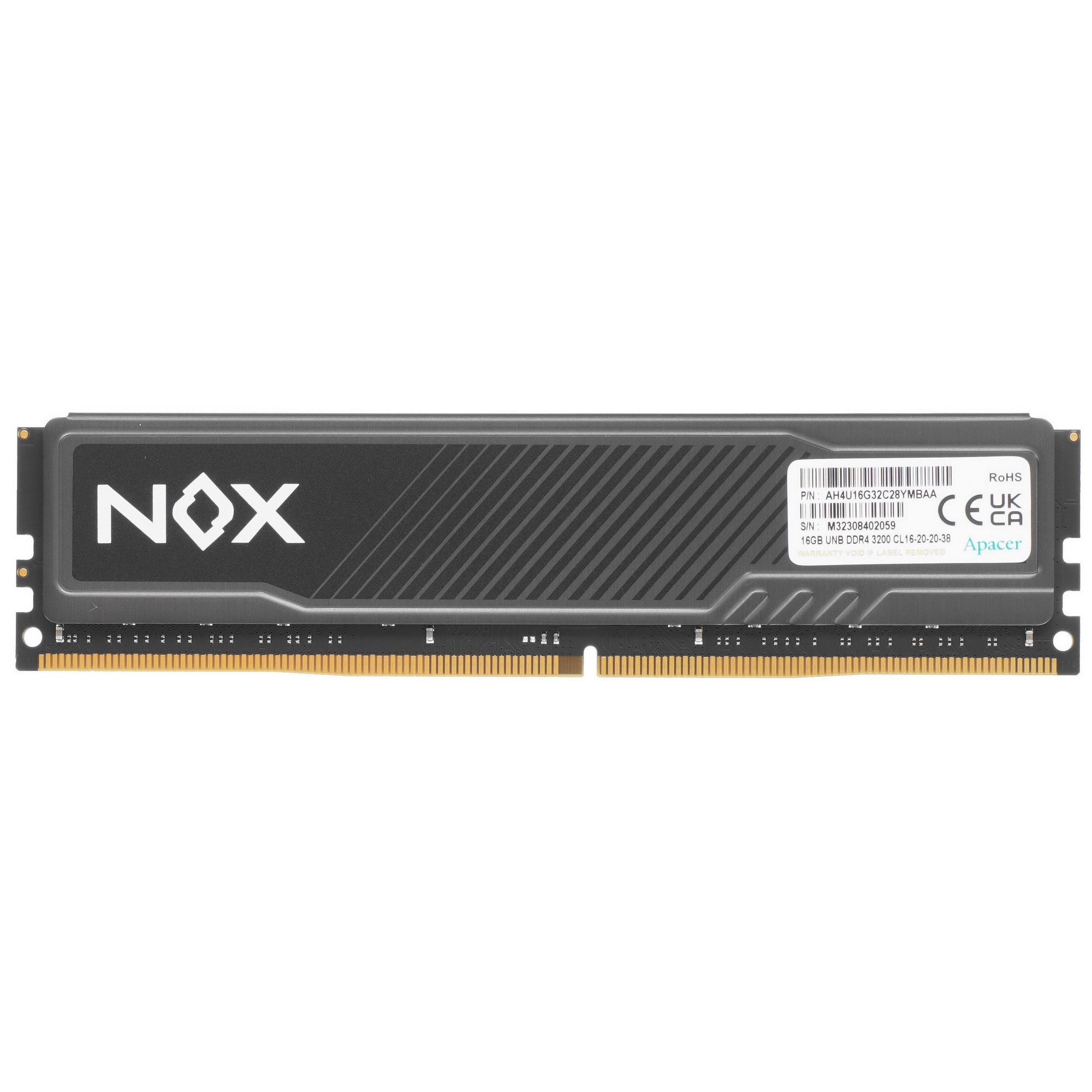 Оперативная память Apacer Nox, DDR4, 16GB (1x16 GB), 3200 MHz, CL16, радиатор, черный