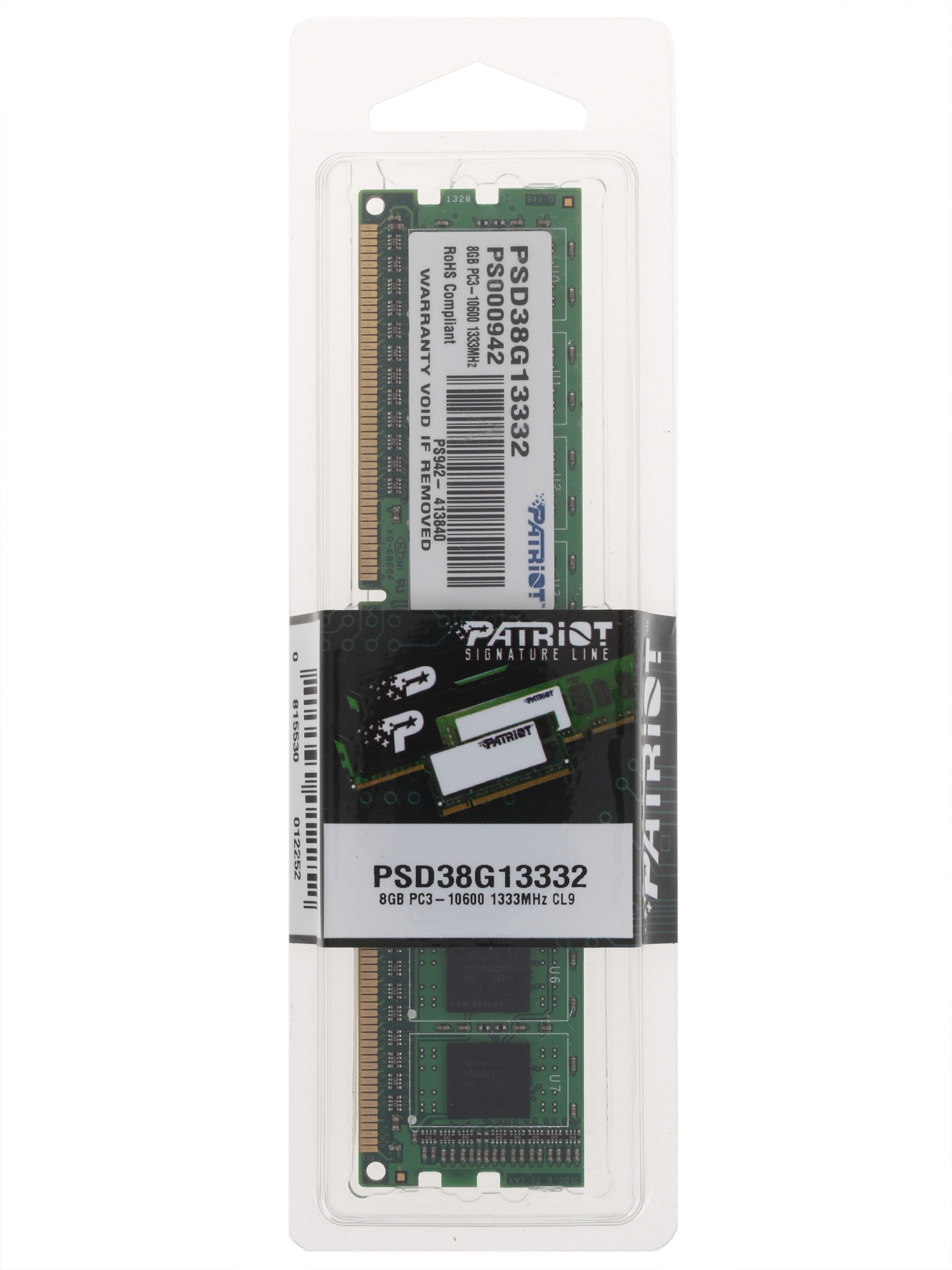 Оперативная память Patriot, DDR3, 8GB (1x8 GB), 1333 MHz, CL9