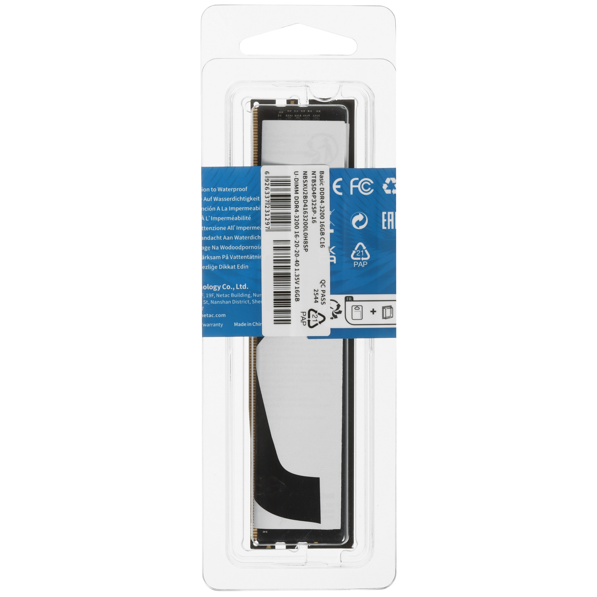 Оперативная память NETAC Basic, DDR4, 16GB (1x16GB), 3200MHz, CL16