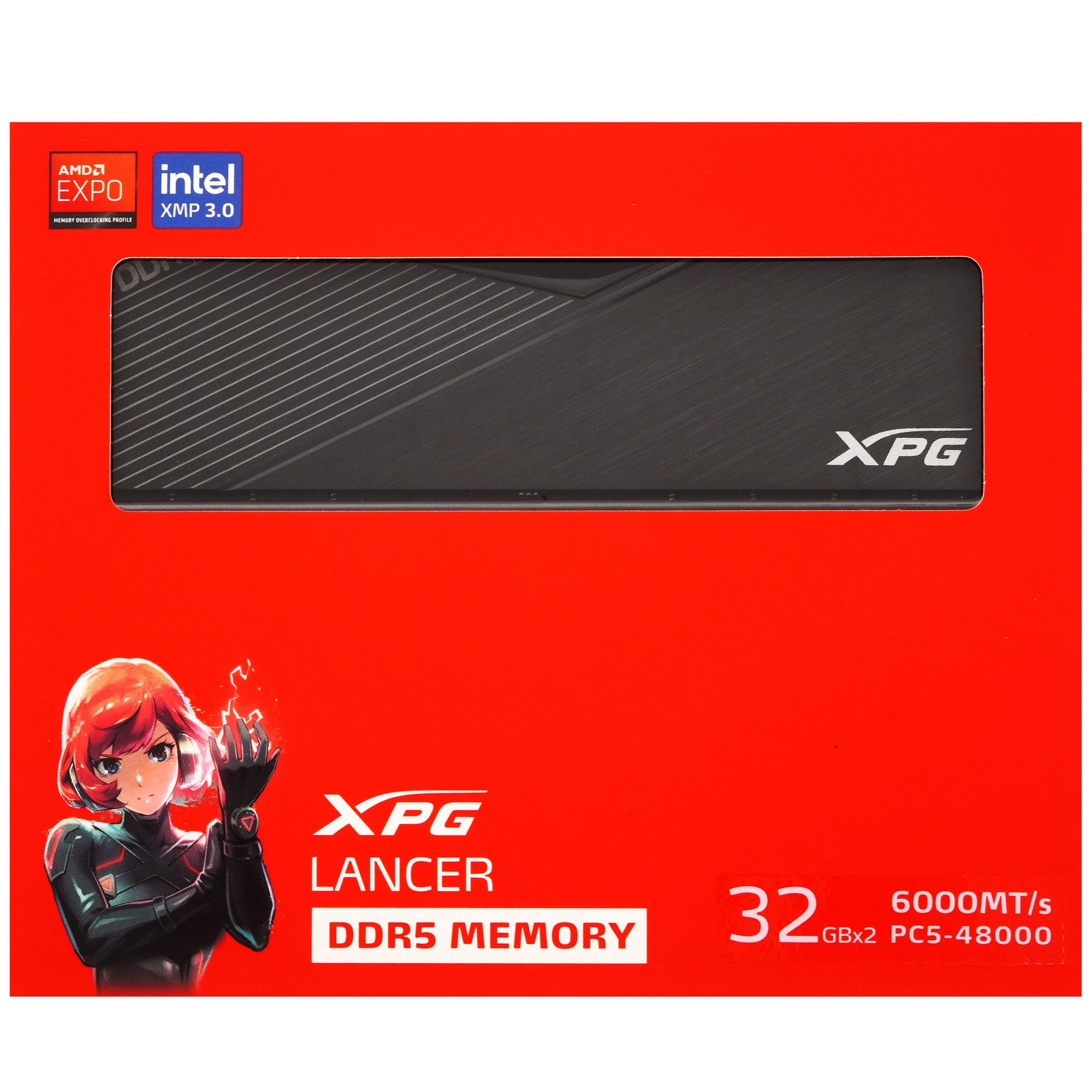 Оперативная память XPG Lancer, DDR5, 64GB (2x32GB), 6000MHz, CL30, с радиаторами, черный