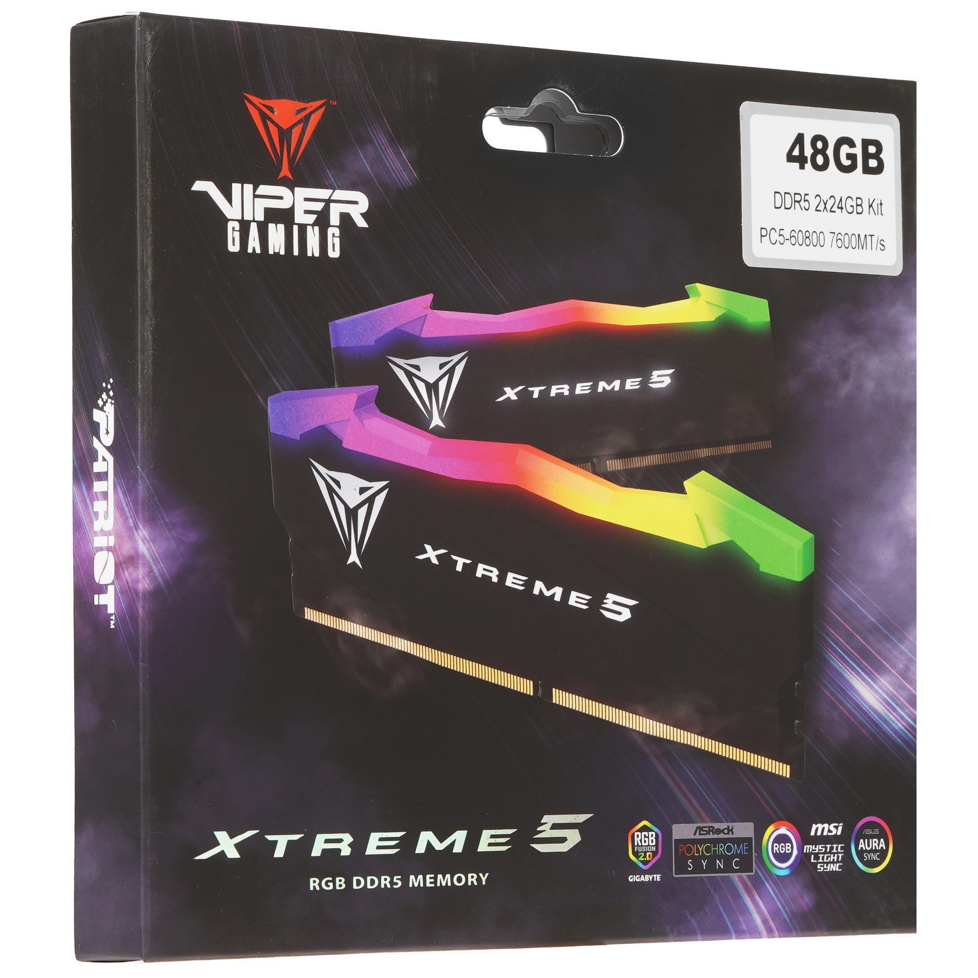 Оперативная память Patriot Viper Xtreme 5, DDR5, 48Gb (2x24Gb), 7600MHz, CL36, с радиаторами, RGB, ч