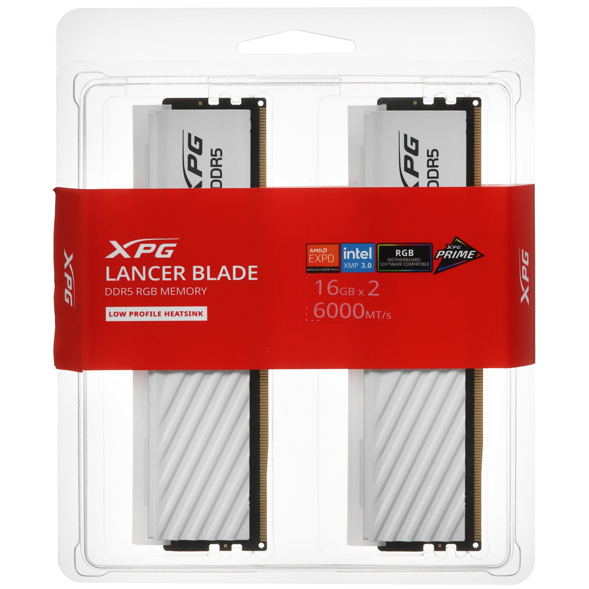 Оперативная память XPG Lancer Blade RGB, DDR5, 32GB (2x16GB), 6000MHz, CL34, с радиаторами, RGB, бел