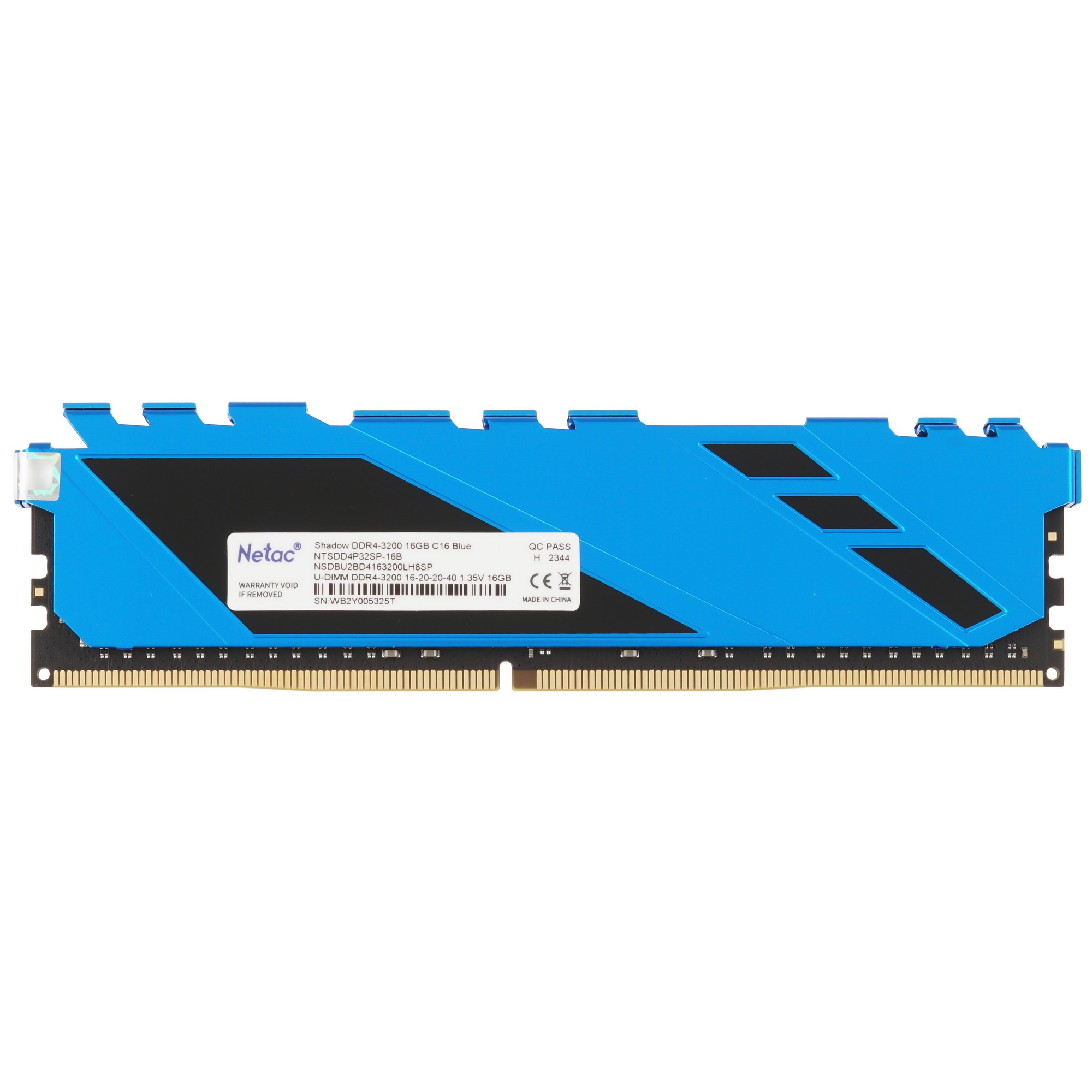 Оперативная память NETAC Shadow, DDR4, 16GB (1x16GB), 3200MHz, CL16, с радиаторами, синий