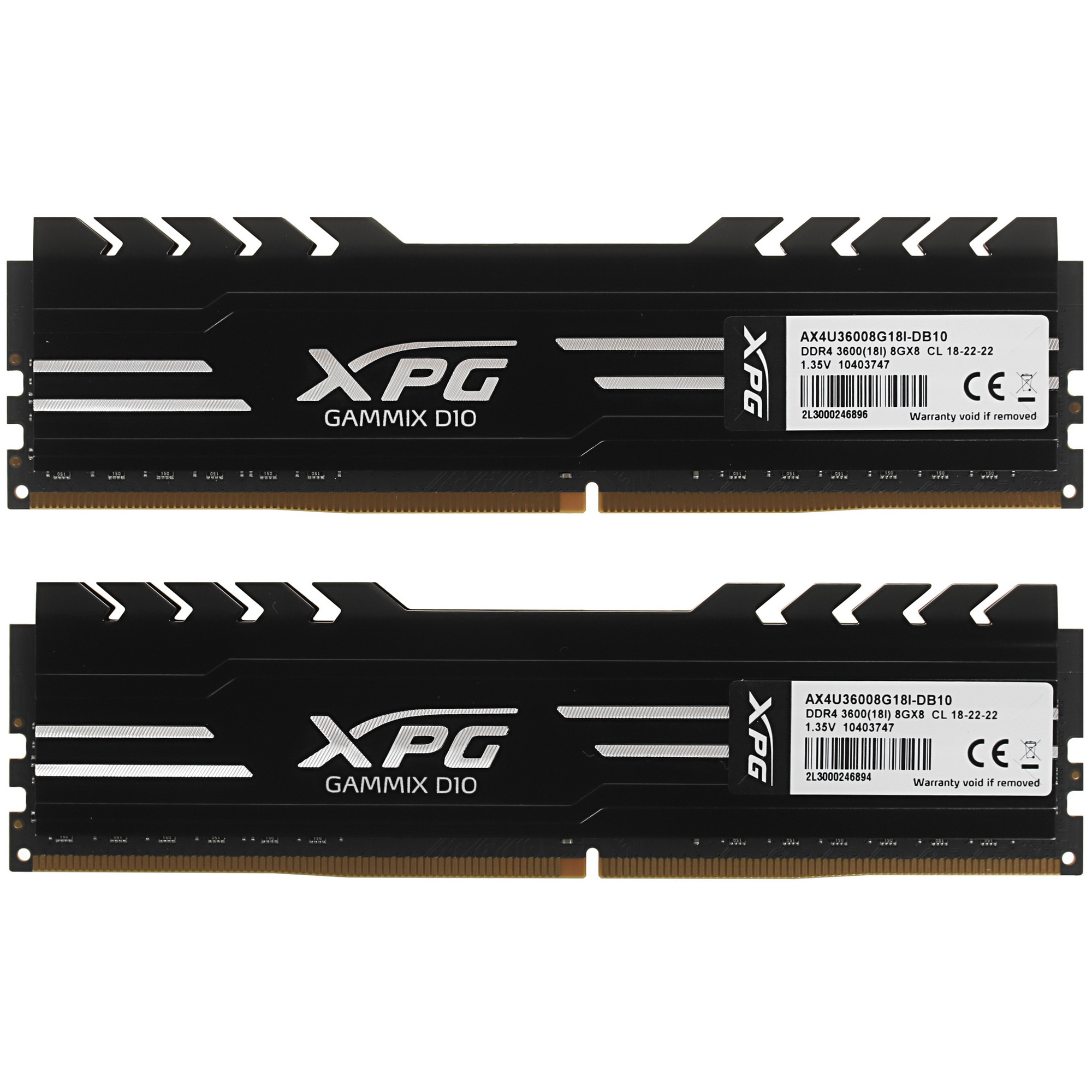 Оперативная память XPG Gammix D10, DDR4, 16GB (2x8GB), 3600MHz, CL18, с радиаторами, черный