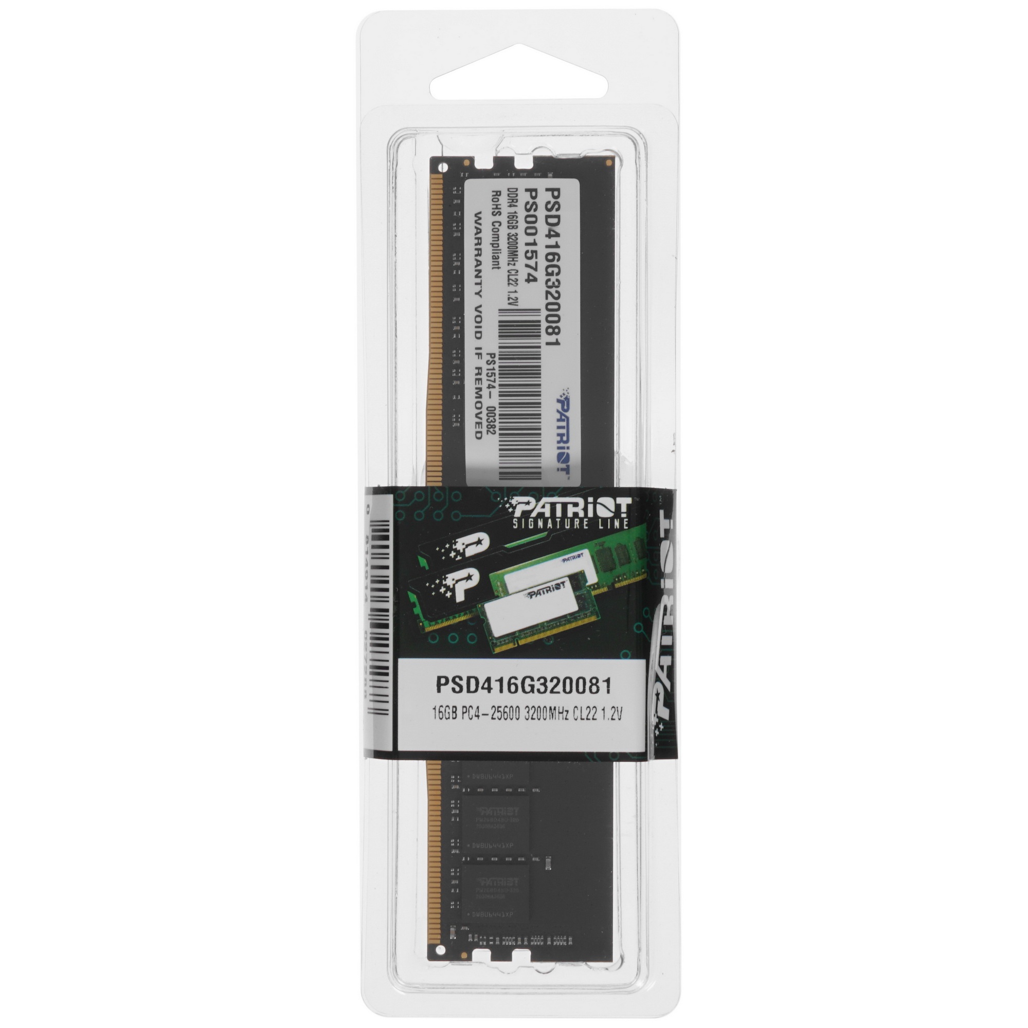 Оперативная память Patriot Signature, DDR4, 16GB (1x16 GB), 3200 MHz, CL22