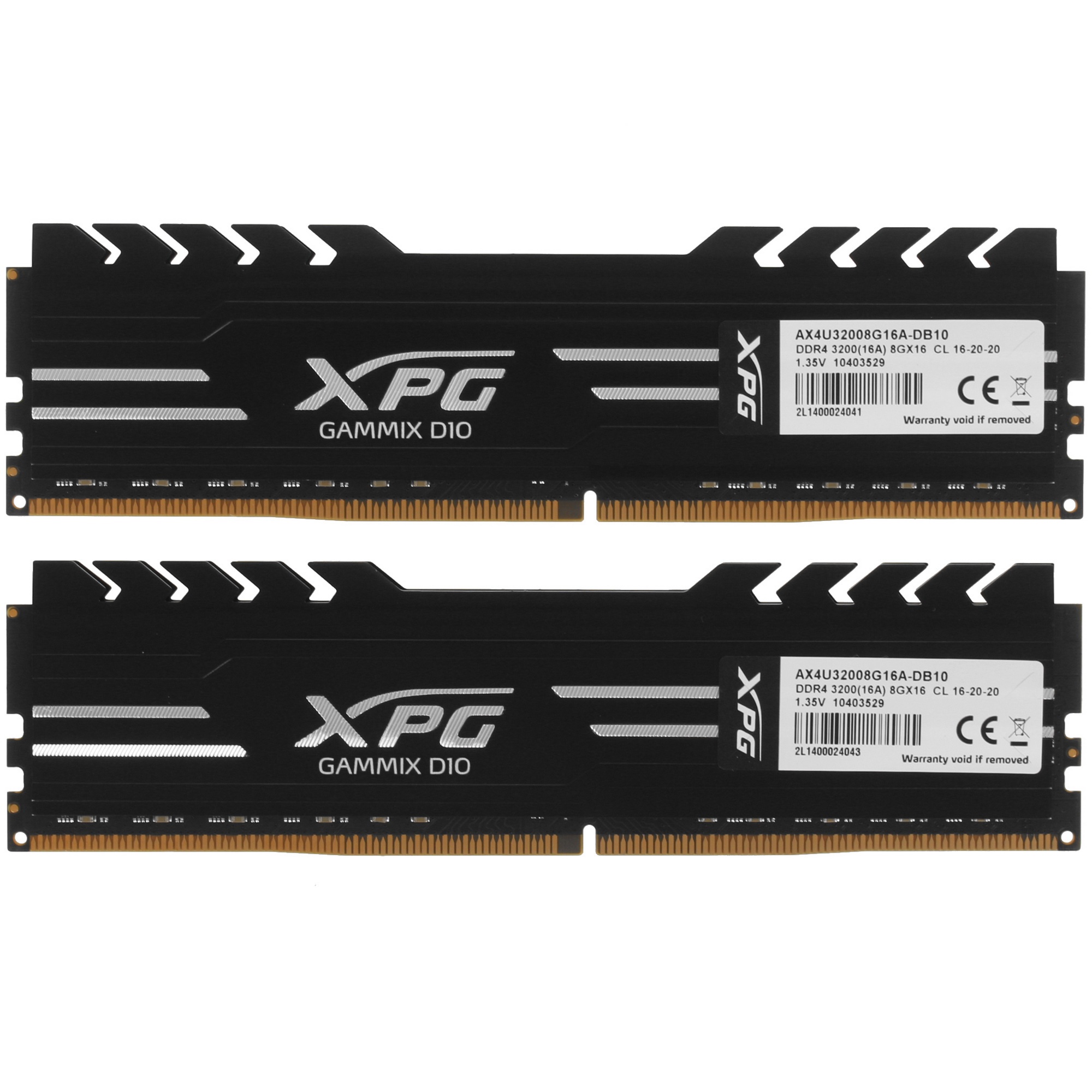 Оперативная память XPG Gammix D10, DDR4, 16GB (2x8GB), 3200MHz, CL16, UDIMM, с радиатором, черный