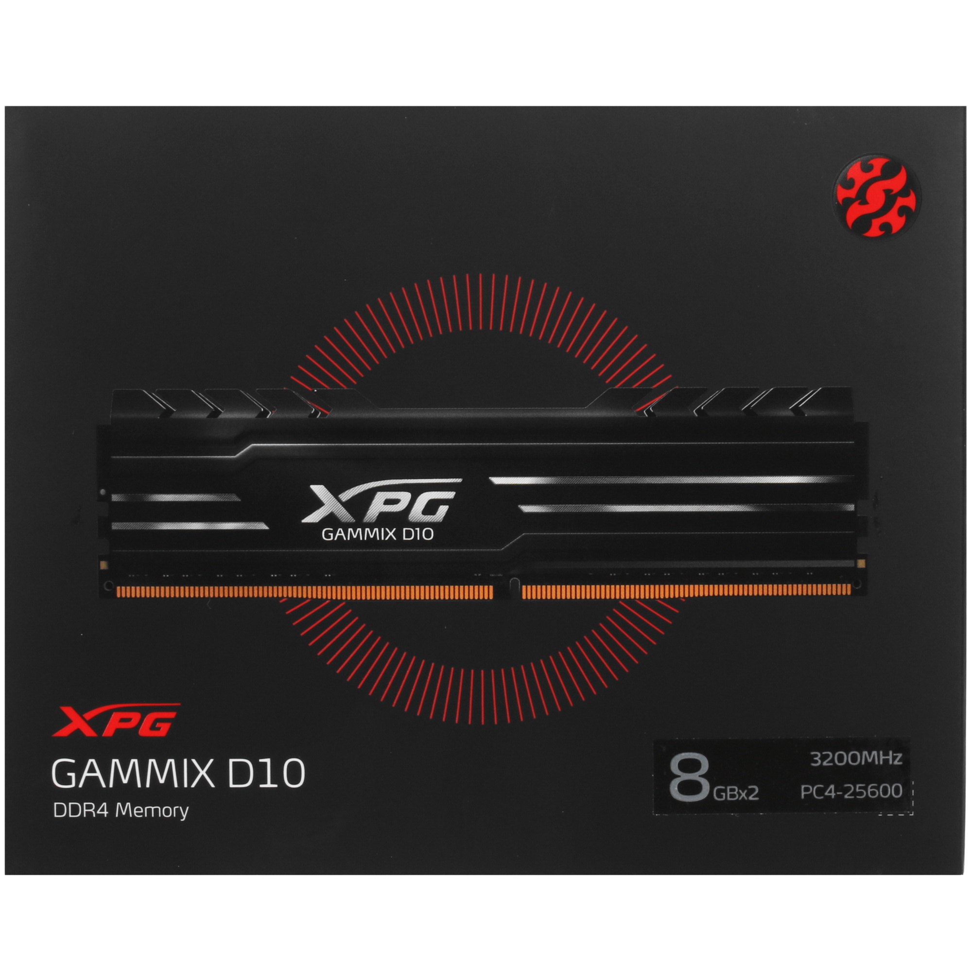 Оперативная память XPG Gammix D10, DDR4, 16GB (2x8GB), 3200MHz, CL16, UDIMM, с радиатором, черный