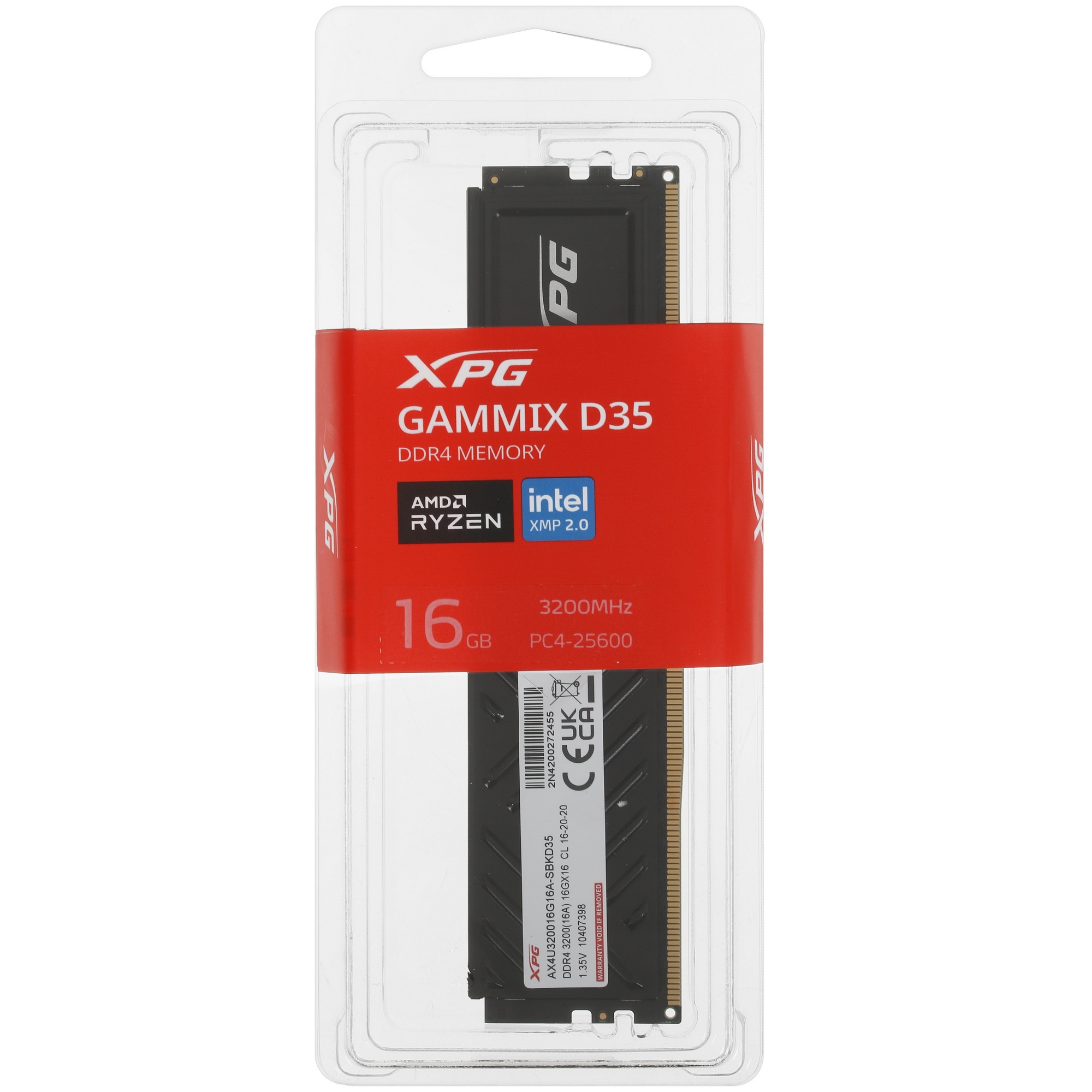 Оперативная память XPG Gammix D35, DDR4, 16GB (1x16GB), 3200MHz, CL16, с радиатором, черный