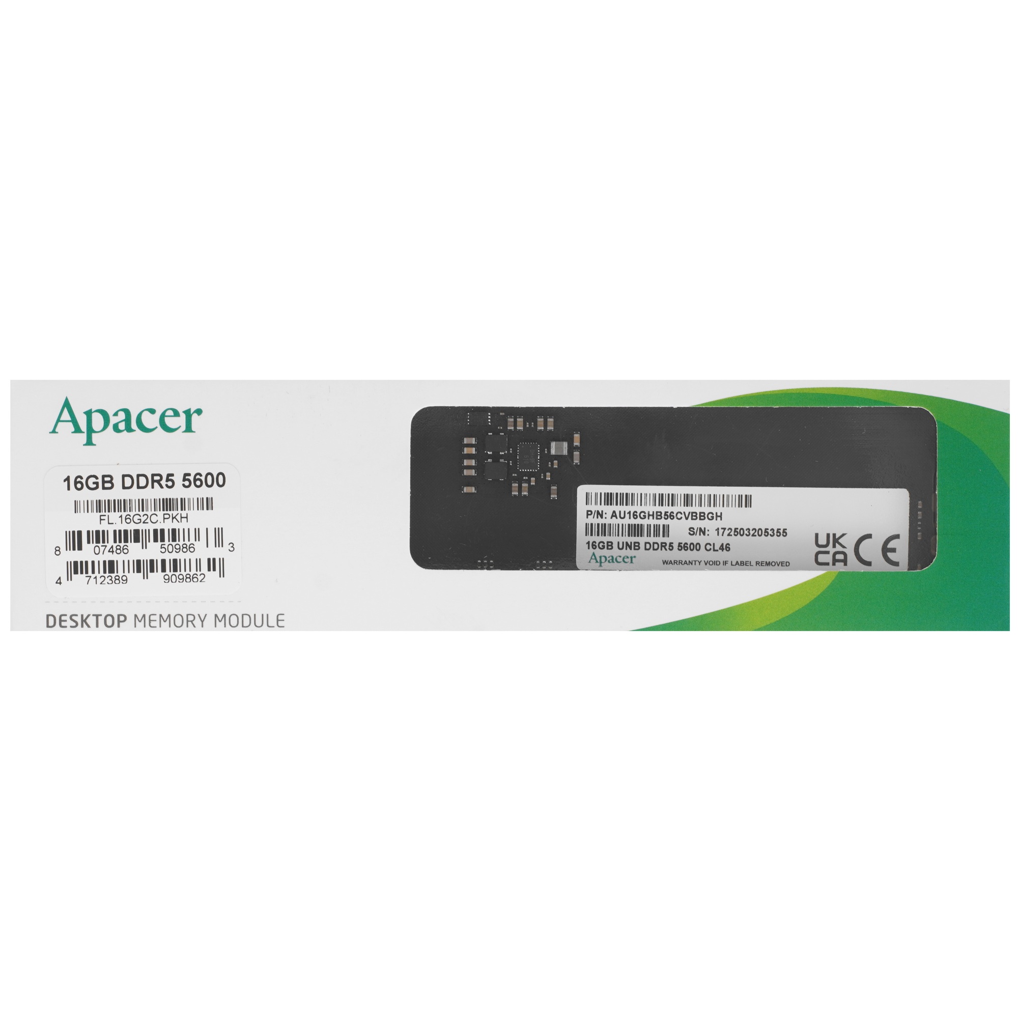 Оперативная память Apacer, DDR5, 16GB (1x16GB), 5600MHz, CL40