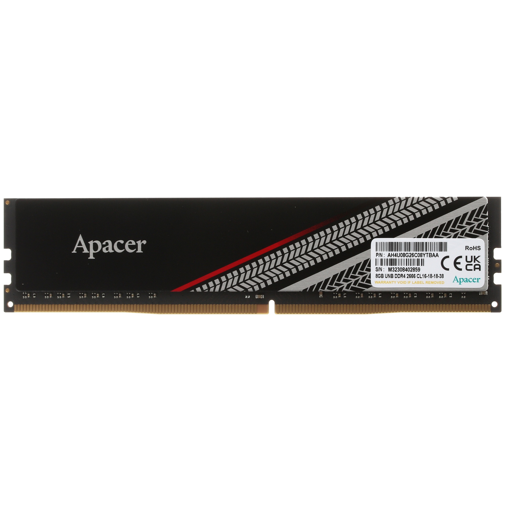 Оперативная память Apacer Tex, DDR4, 8GB (1x8GB), 2666MHz, UDIMM, CL16, с радиатором, серебристый/че