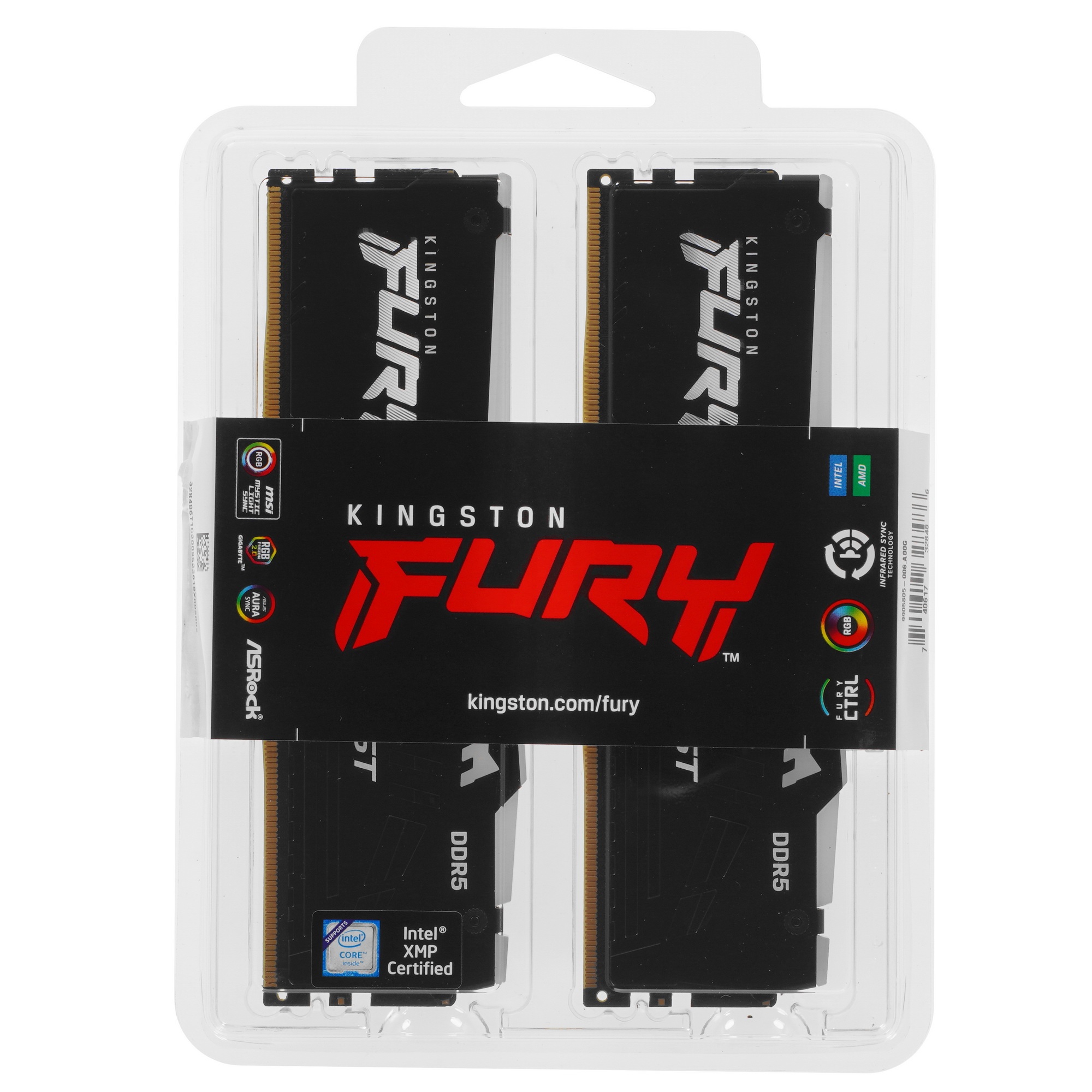 Оперативная память Kingston Fury Beast, DDR5, 16GB (2x8GB), 5600MHz, CL40, с радиаторами, RGB, черны