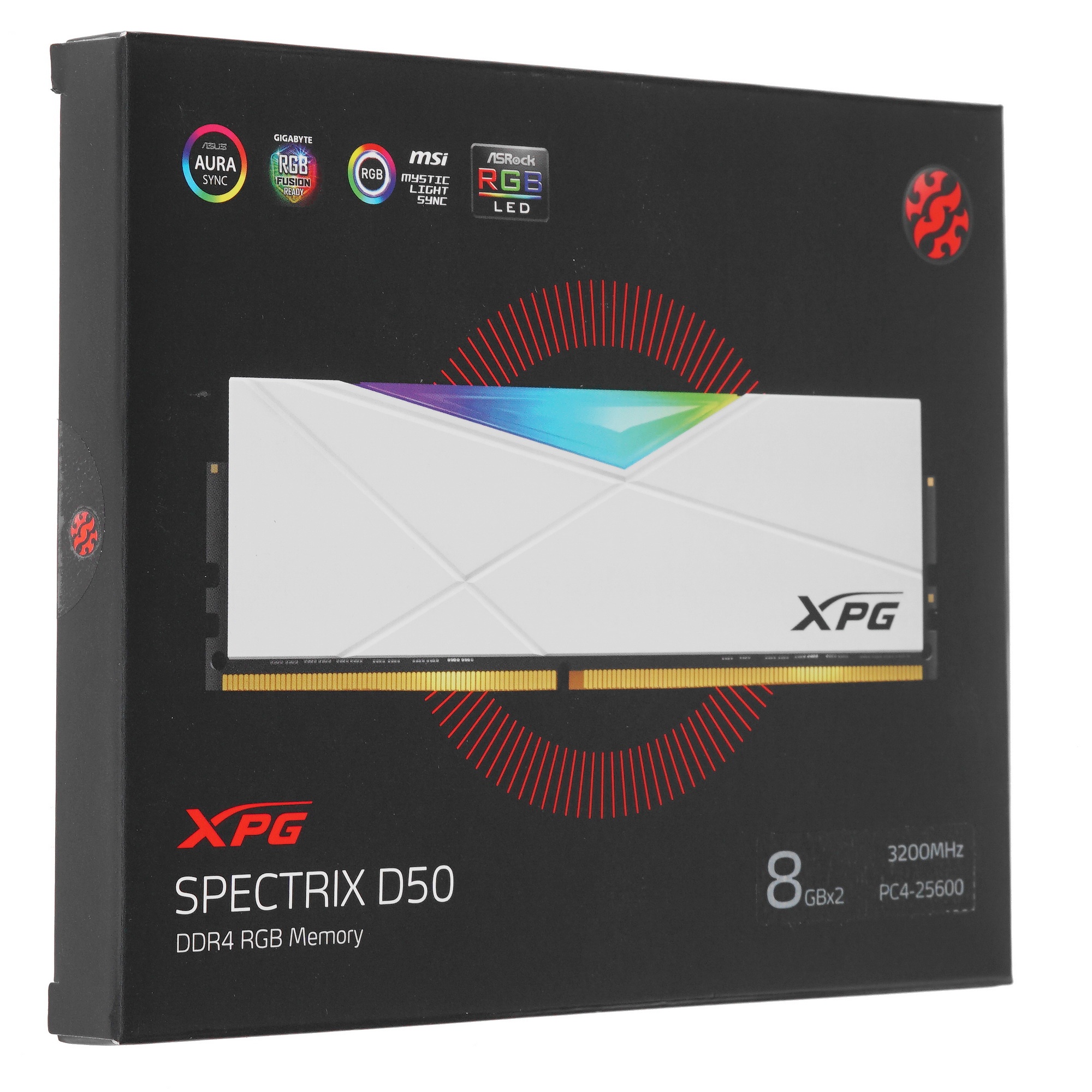Оперативная память XPG Spectrix D50 RGB, DDR4, 16GB (2x8GB), 3200MHz, CL16, UDIMM, с радиатором, RGB