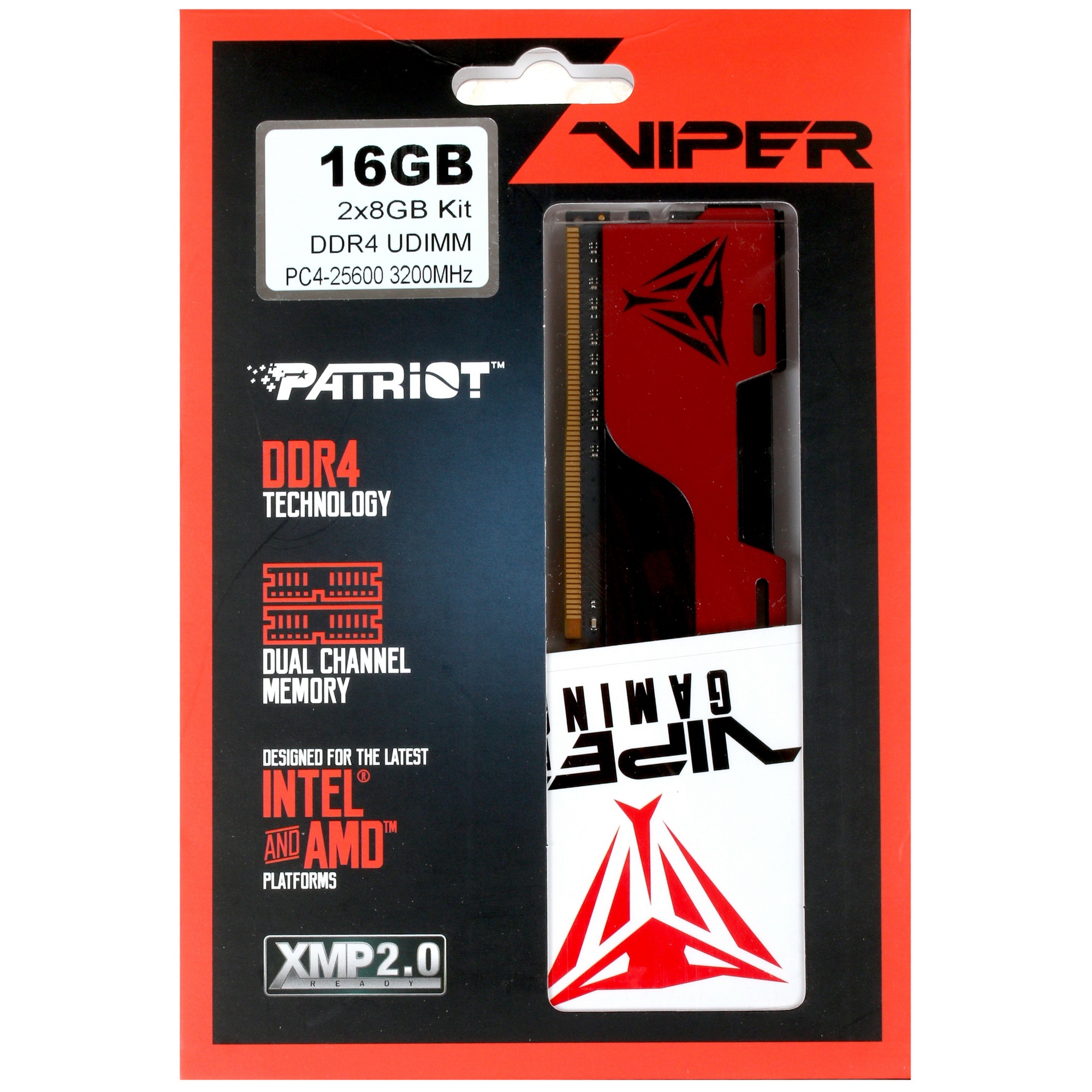 Оперативная память Patriot Viper Elite II, DDR4, 16GB (2x8 GB), 3200 MHz, CL18, радиатор, красный, ч