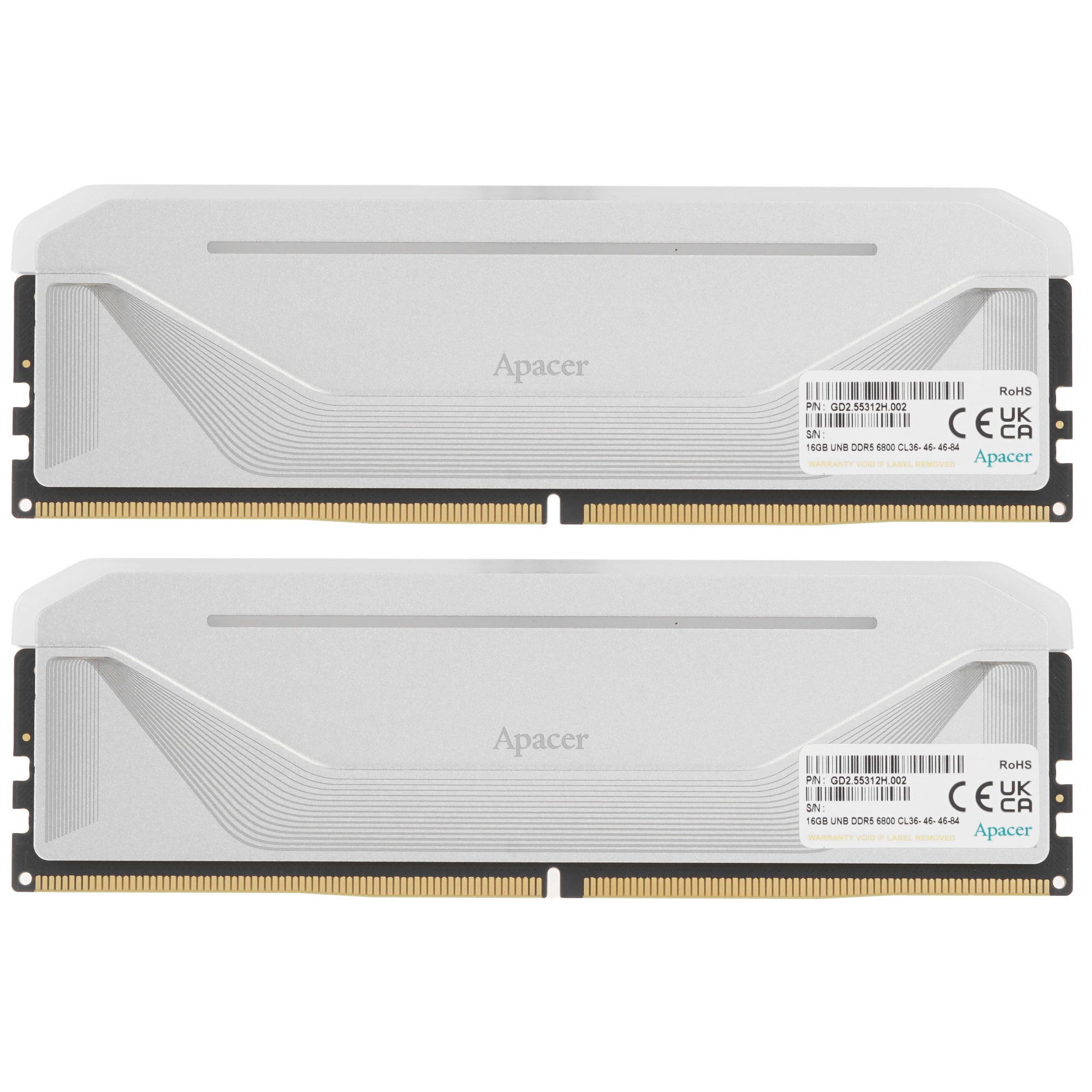 Оперативная память Apacer Nox, DDR5, 32GB (2x16 GB), 6800 MHz, CL34, радиатор, RGB, белый