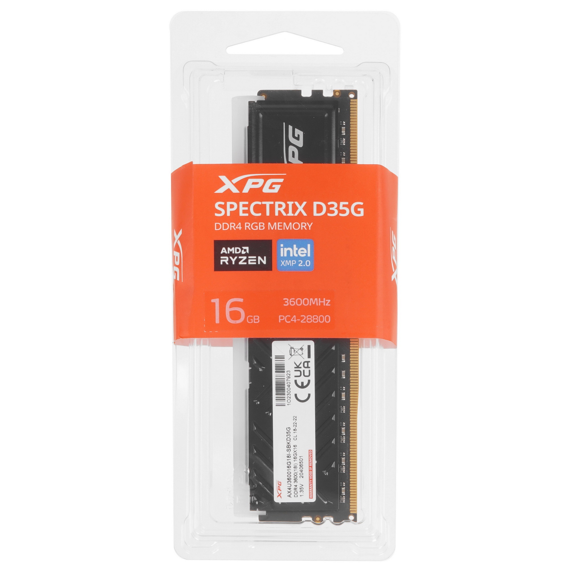 Оперативная память XPG Spectrix D35G RGB, DDR4, 16GB (1x16GB), 3600MHz, CL18, UDIMM, RGB, с радиатор