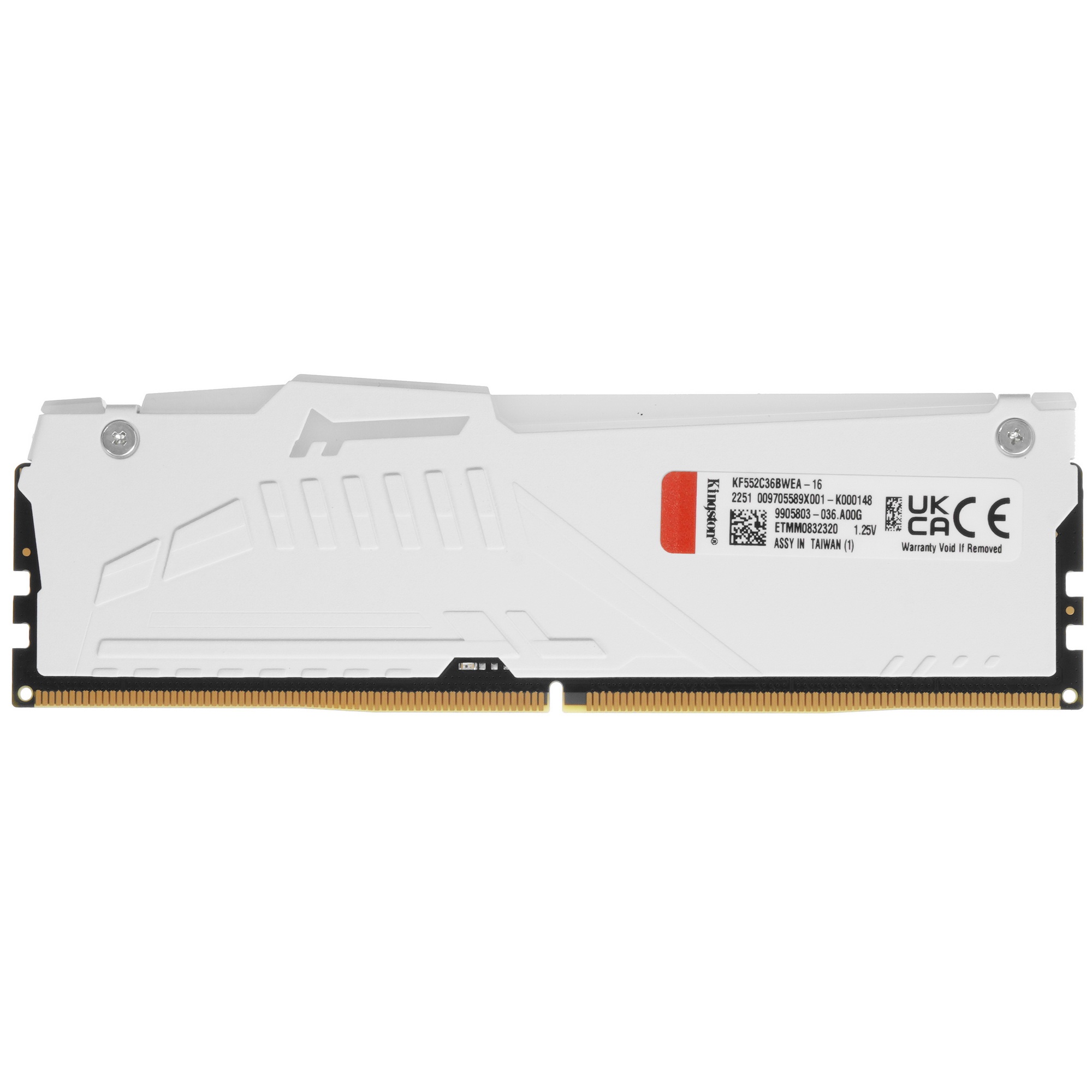 Оперативная память Kingston Fury Beast, DDR5, 16GB (1x16GB), 5200MHz, CL36, с радиатором, RGB, белый