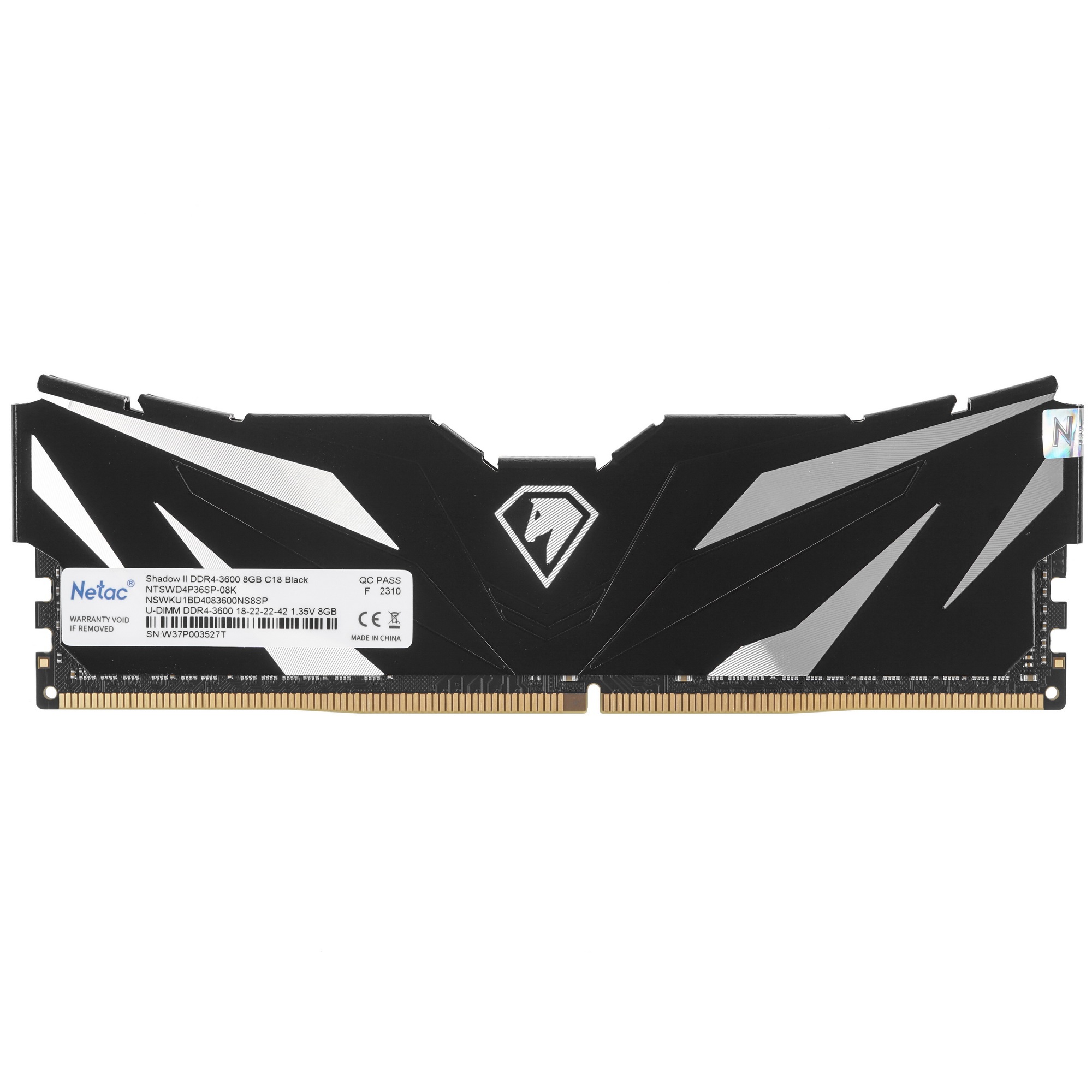Оперативная память NETAC, DDR4, 8GB (1x8GB), 3600MHz, CL18, с радиатором, чёрный