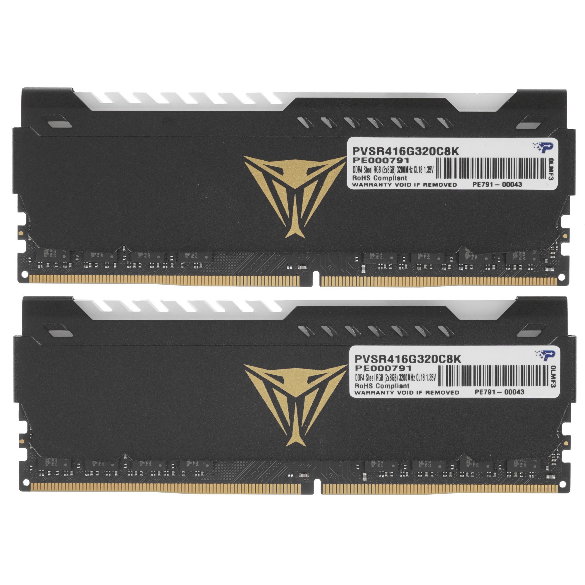 Оперативная память Patriot Viper Steel, DDR4, 16GB (2x8GB), 3200MHz, CL18, с радиатором, RGB, черный