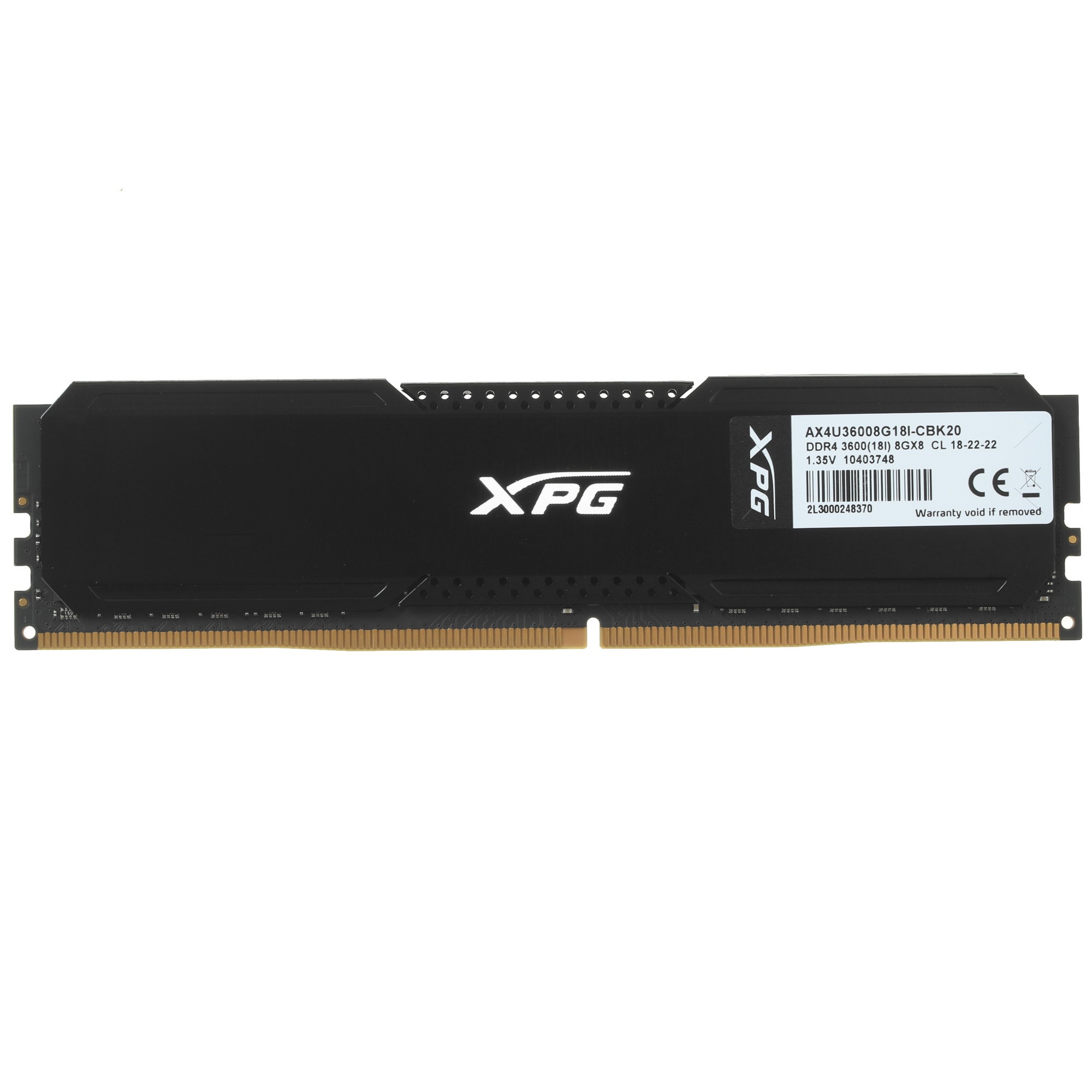 Оперативная память XPG Gammix D20, 8GB (1x8GB), DDR4, 3600MHz, CL18, с радиатором, черный