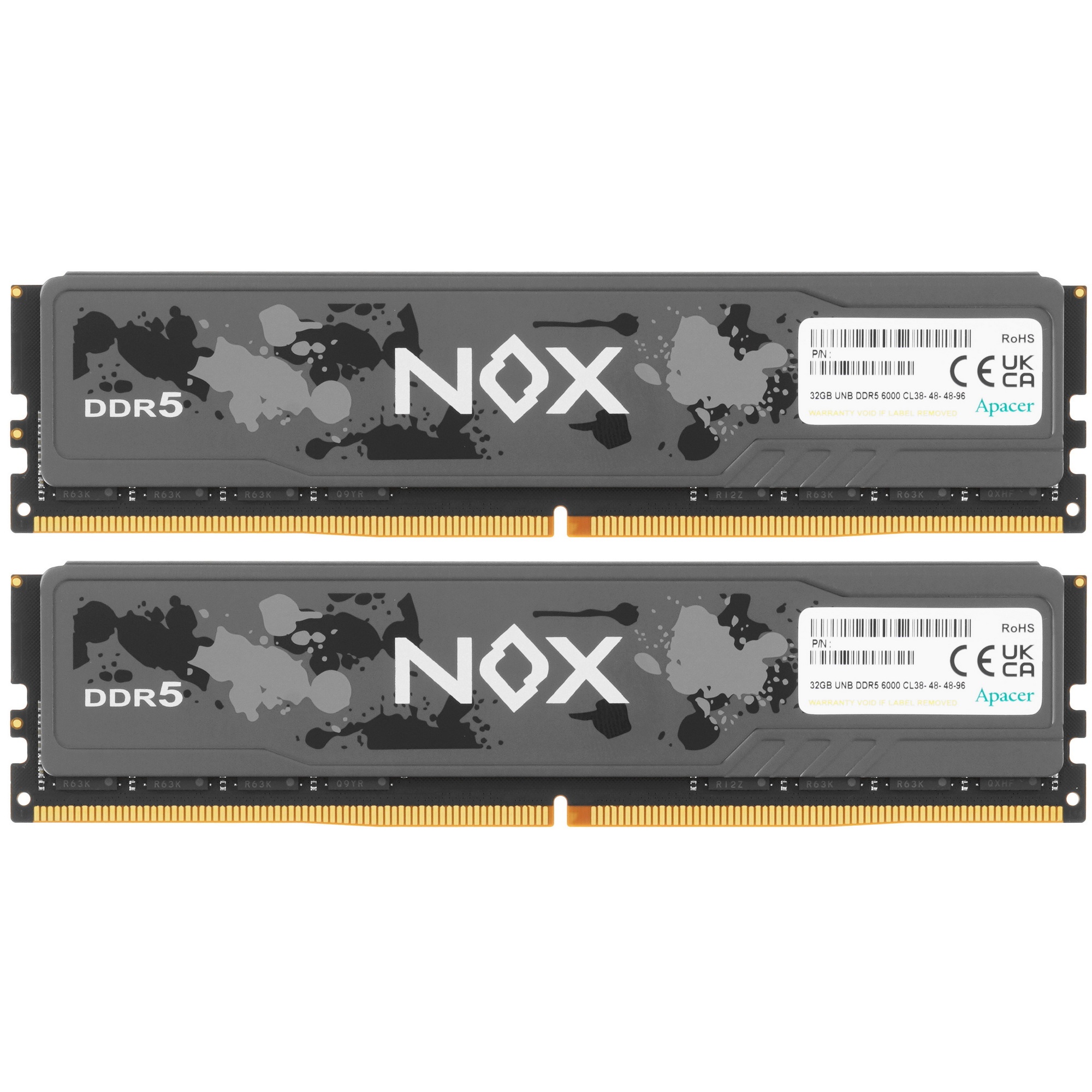 Оперативная память Apacer Nox, DDR5, 64GB (2x32GB), 6000MHz, CL38, с радиаторами, черный