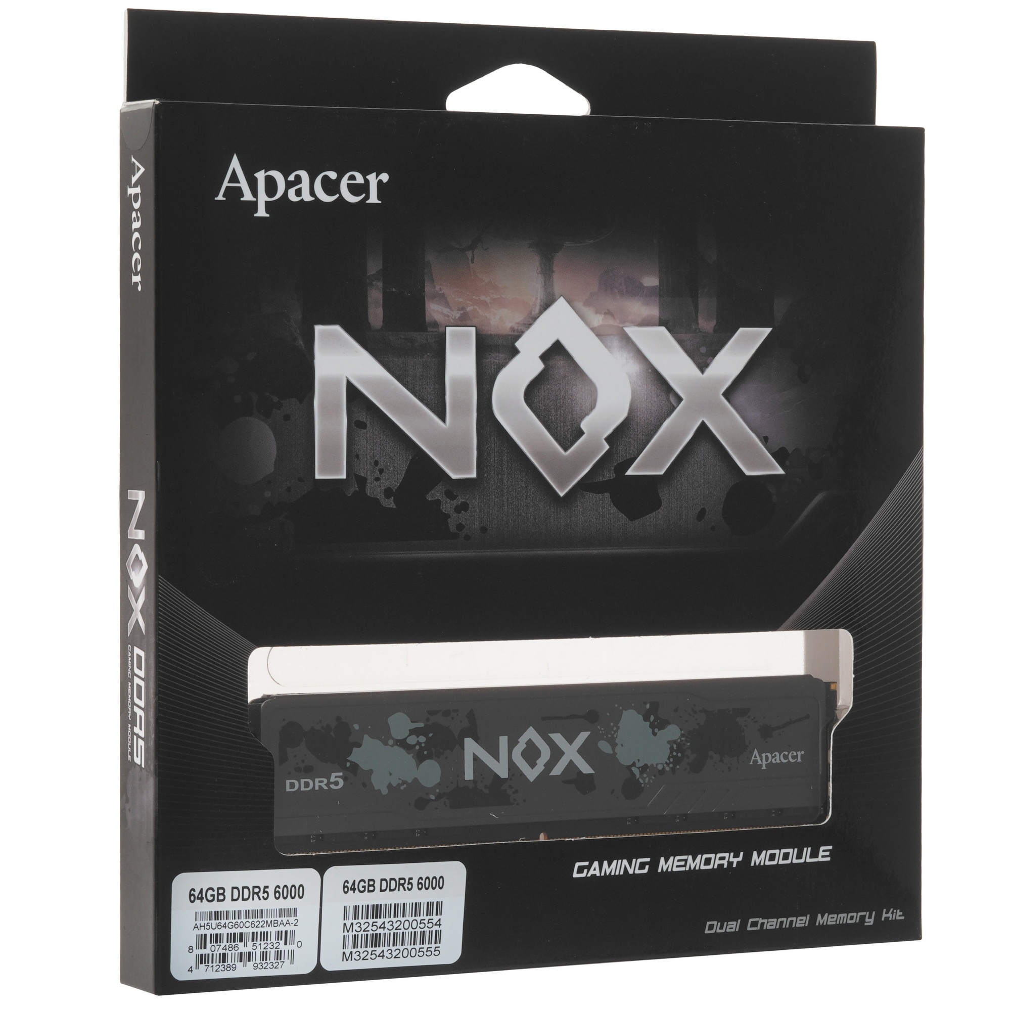Оперативная память Apacer Nox, DDR5, 64GB (2x32GB), 6000MHz, CL38, с радиаторами, черный