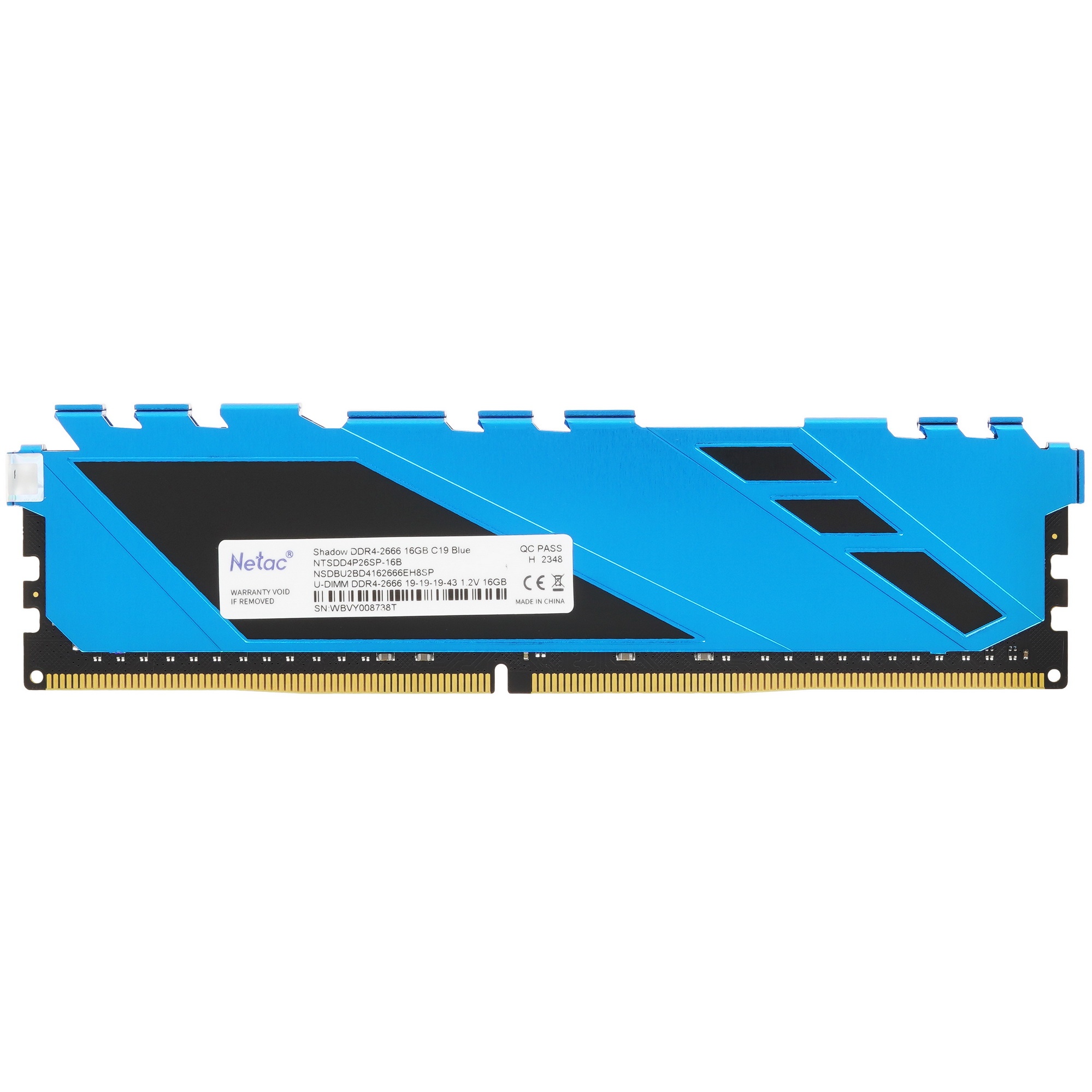 Оперативная память NETAC Shadow, DDR4, 16GB (1x16GB), 2666MHz, CL19, с радиаторами, синий