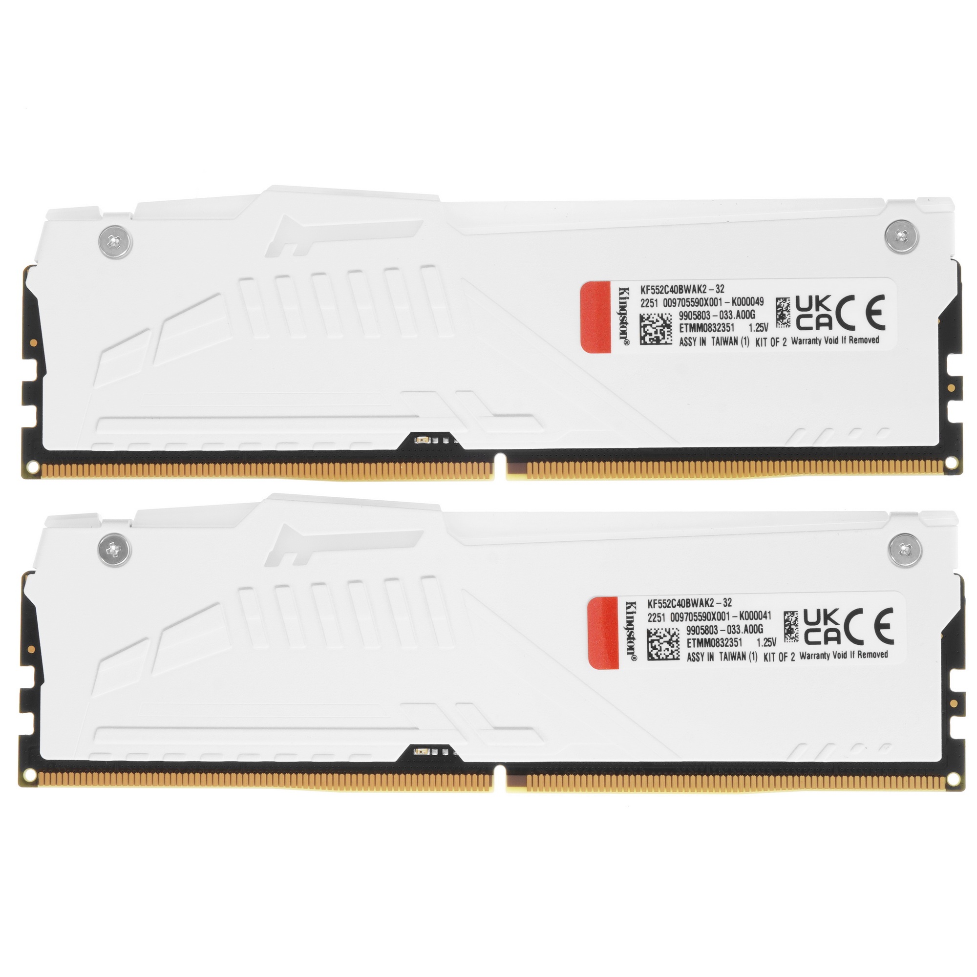 Оперативная память Kingston Fury Beast, DDR5, 32GB (2x16GB), 5200MHz, CL40, с радиаторами, RGB, белы