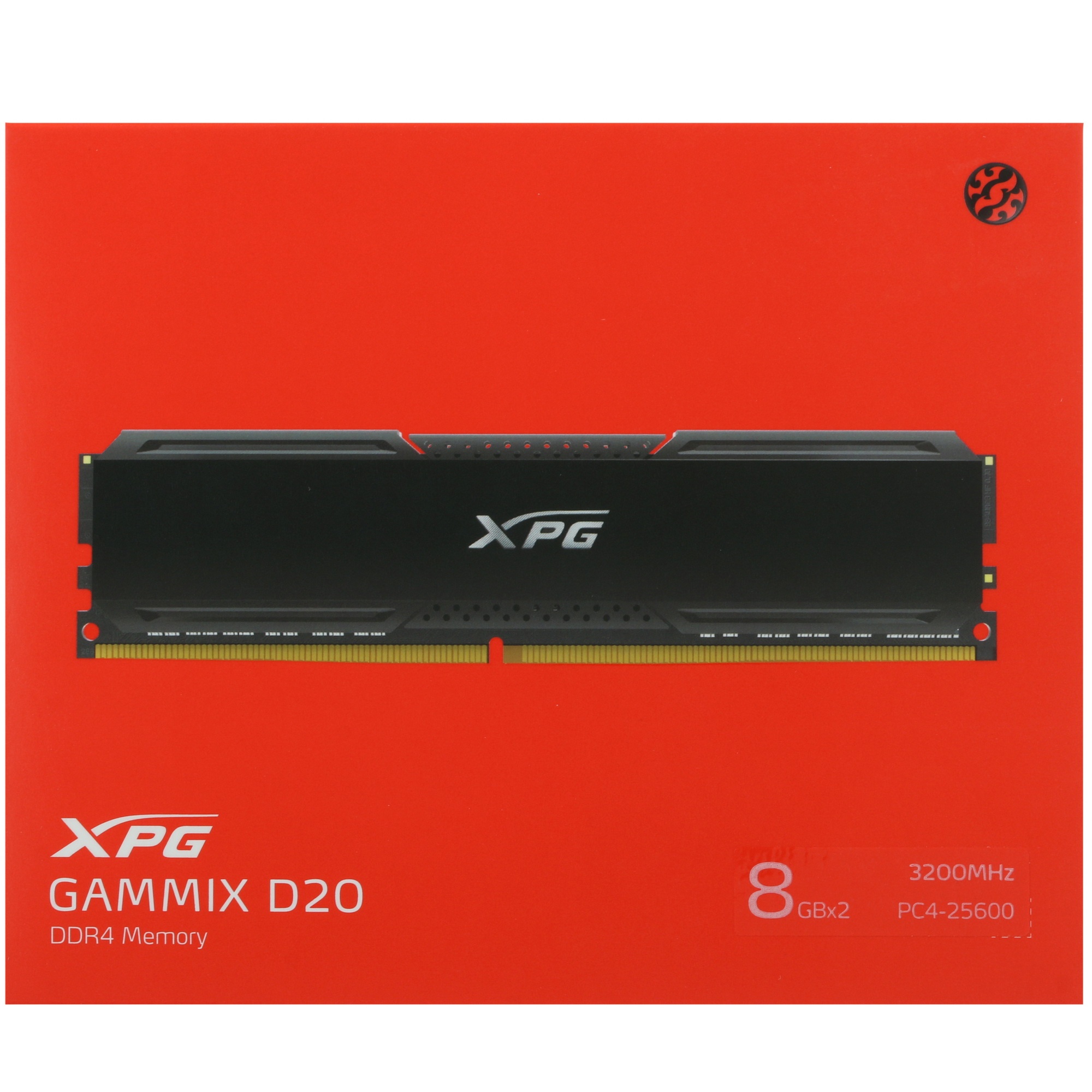 Оперативная память XPG Gammix D20, DDR4, 16GB (2x8GB), 3200MHz, CL16, UDIMM, с радиатором, черный