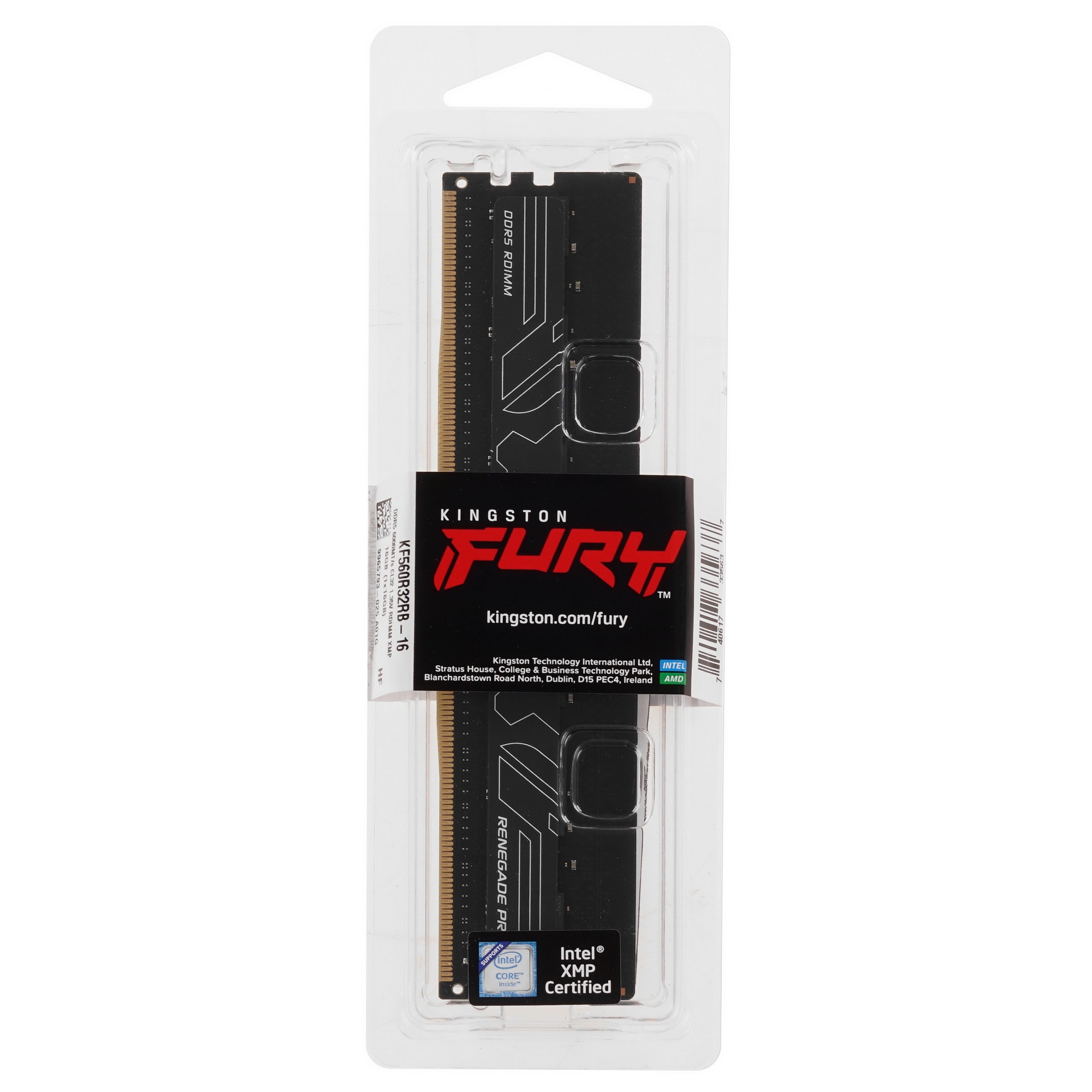 Оперативная память Kingston Fury Renegade Pro Black, DDR5, 16GB (1x16GB), 6000 MHz, CL32, ECC, RDIMM