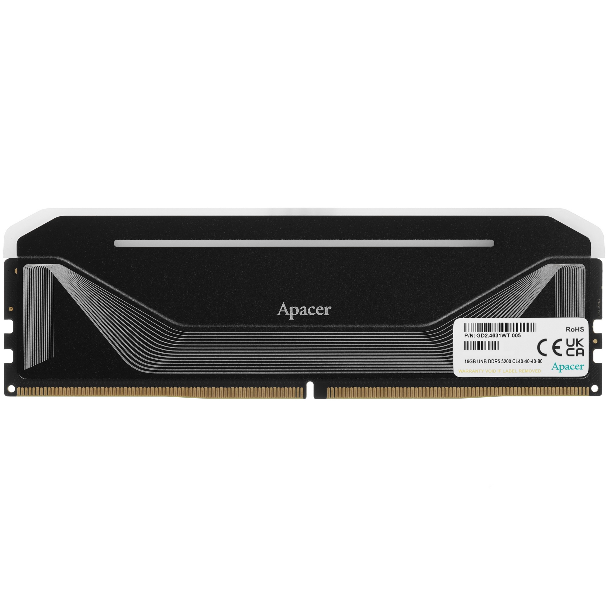 Оперативная память Apacer Nox, DDR5, 16GB (1x16 GB), 5200 MHz, CL40, радиатор, RGB, черный