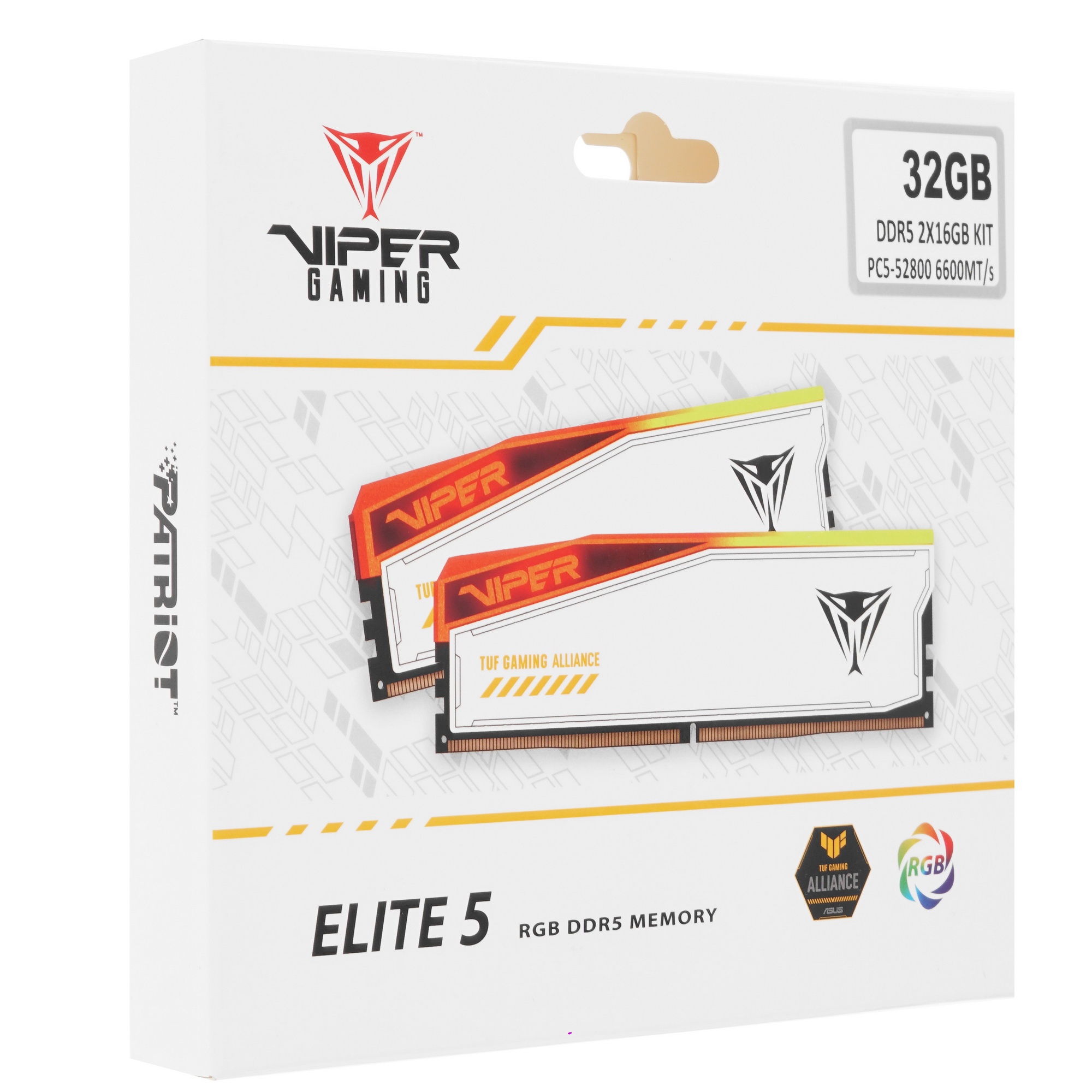 Оперативная память Patriot Viper Elite 5 TUF Gaming, DDR5, 32GB (2x16 GB), 6600 MHz, CL34, радиатор,
