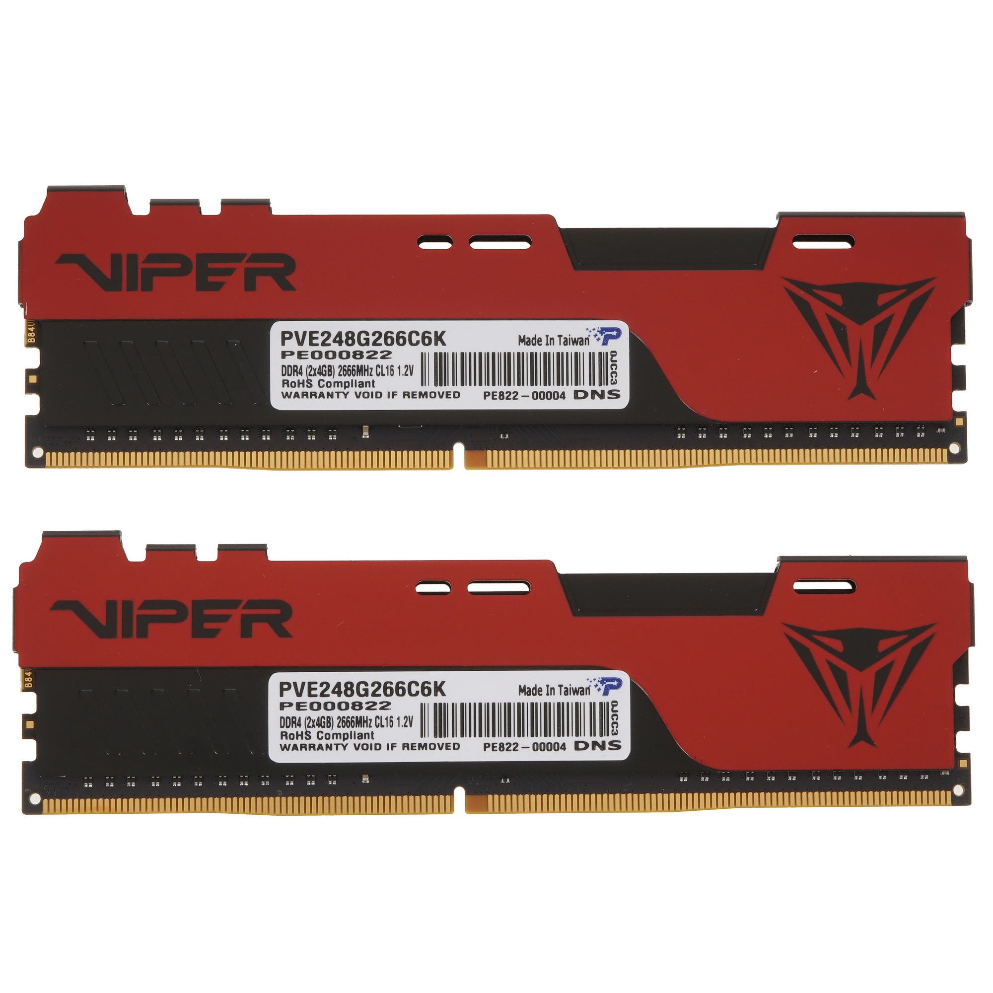 Оперативная память Patriot Viper Elite II, DDR4, 8GB (2x4 GB), 2666 MHz, CL16, радиатор, красный