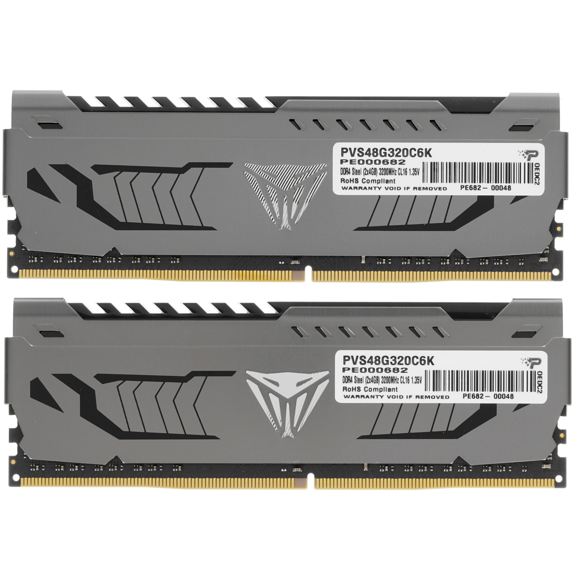 Оперативная память Patriot Viper Steel, DDR4, 8GB (2x4GB), 3200MHz, CL16, с радиатором, черный