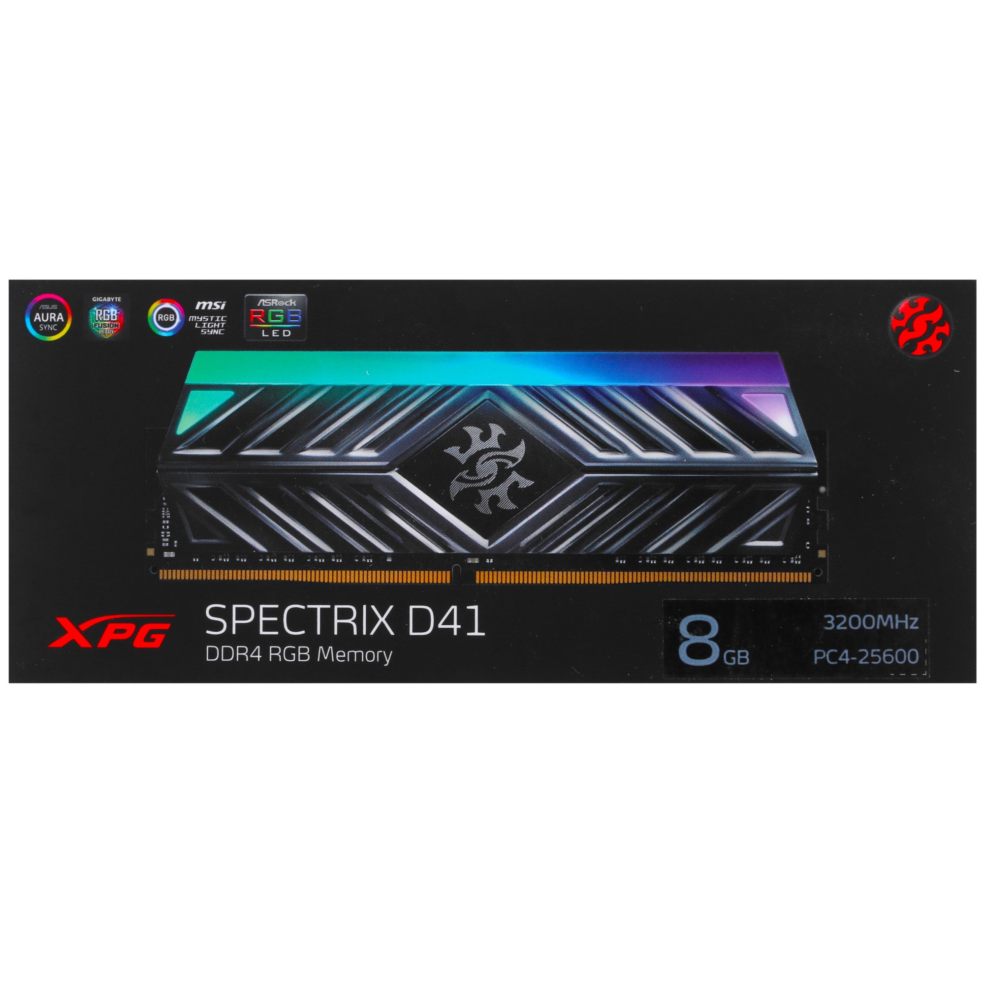 Оперативная память XPG Spectrix D41, DDR4, 8GB (1x8 GB), 3200 MHz, CL16, радиатор, черный