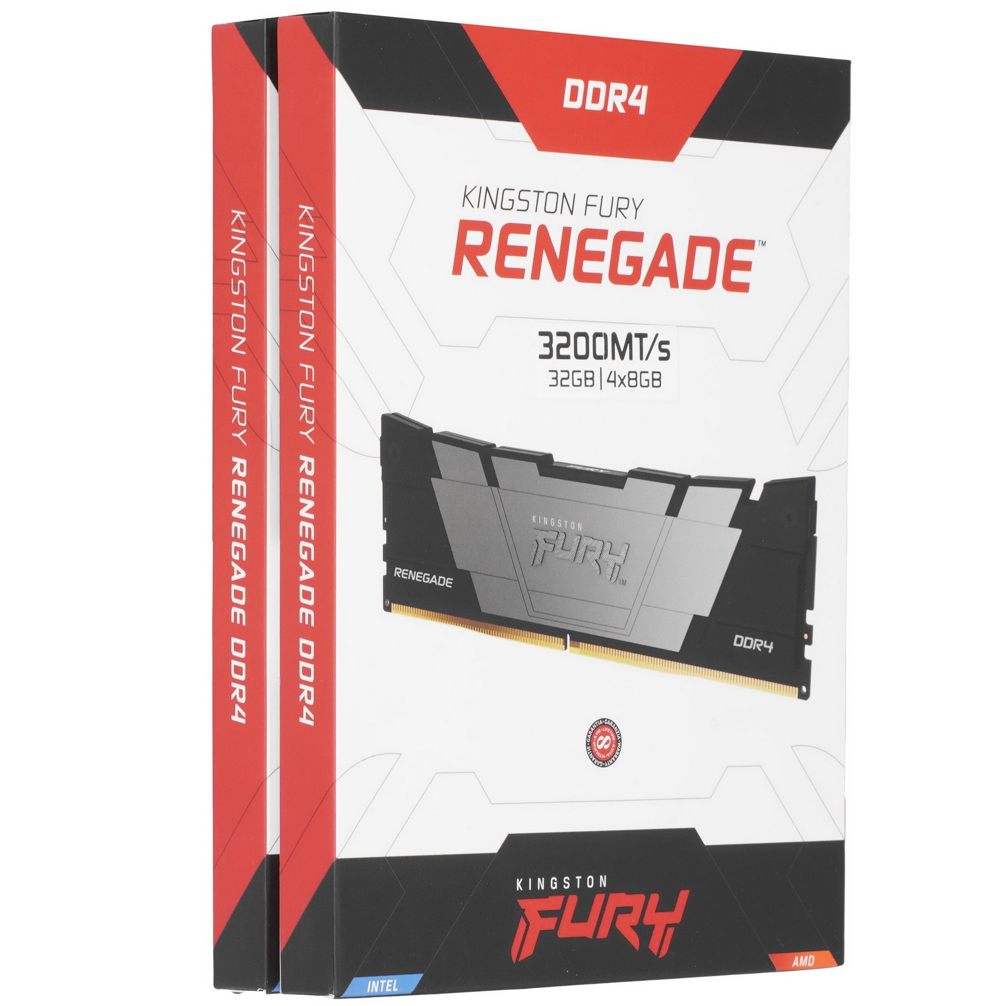 Оперативная память Kingston Fury Renegade, DDR4, 32GB (4x8GB), 3200MHz, CL16, с радиатором, черный