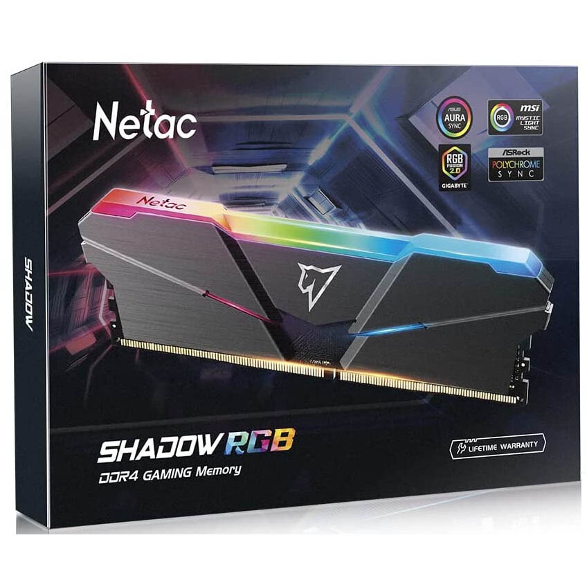 Оперативная память NETAC Shadow, DDR4, 16GB (1x16GB), 3200MHz, CL16, с радиатором, RGB, серый
