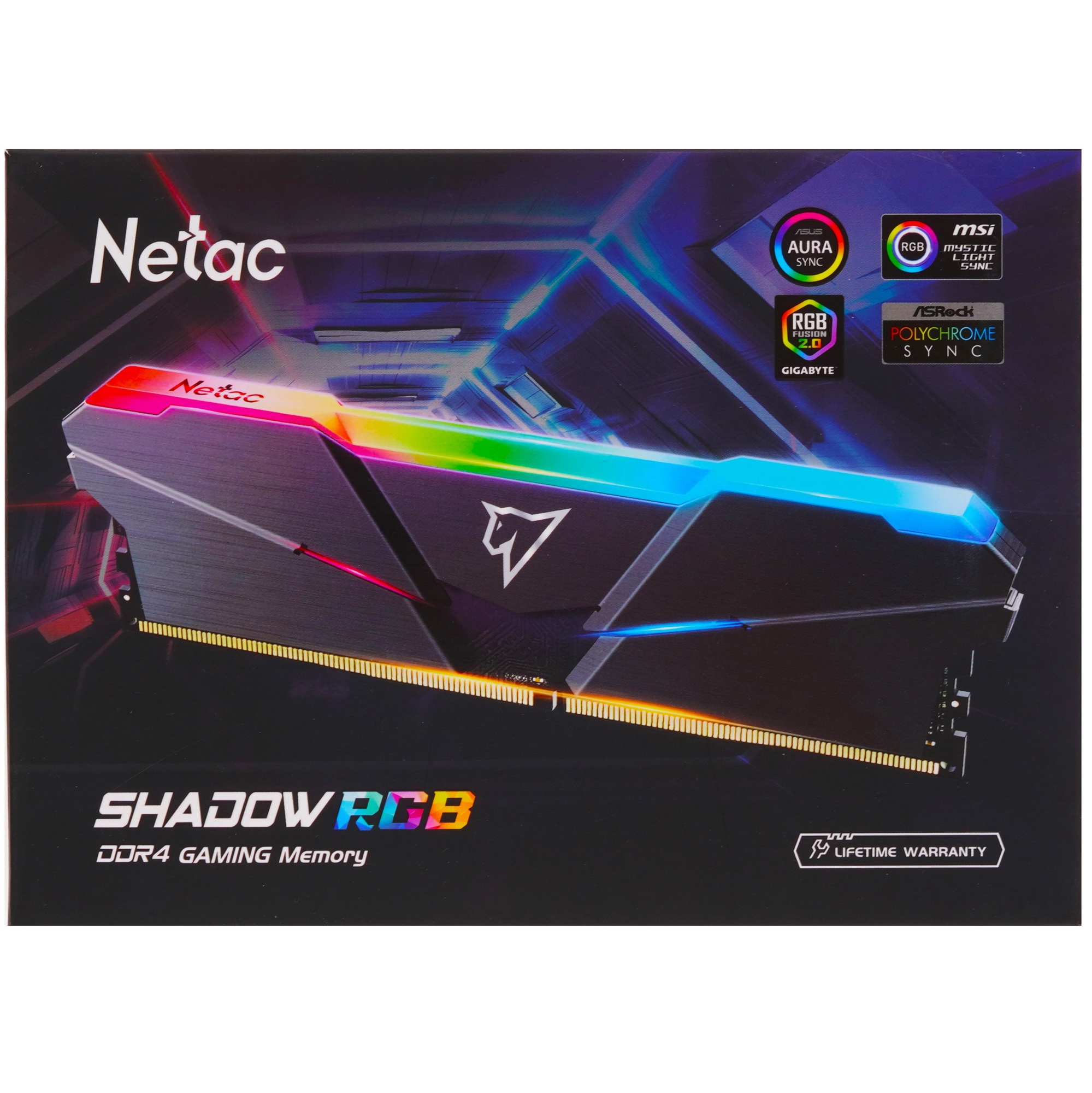 Оперативная память NETAC Shadow, DDR4, 16GB (2x8GB), 3200MHz, CL16, с радиаторами, RGB, серый