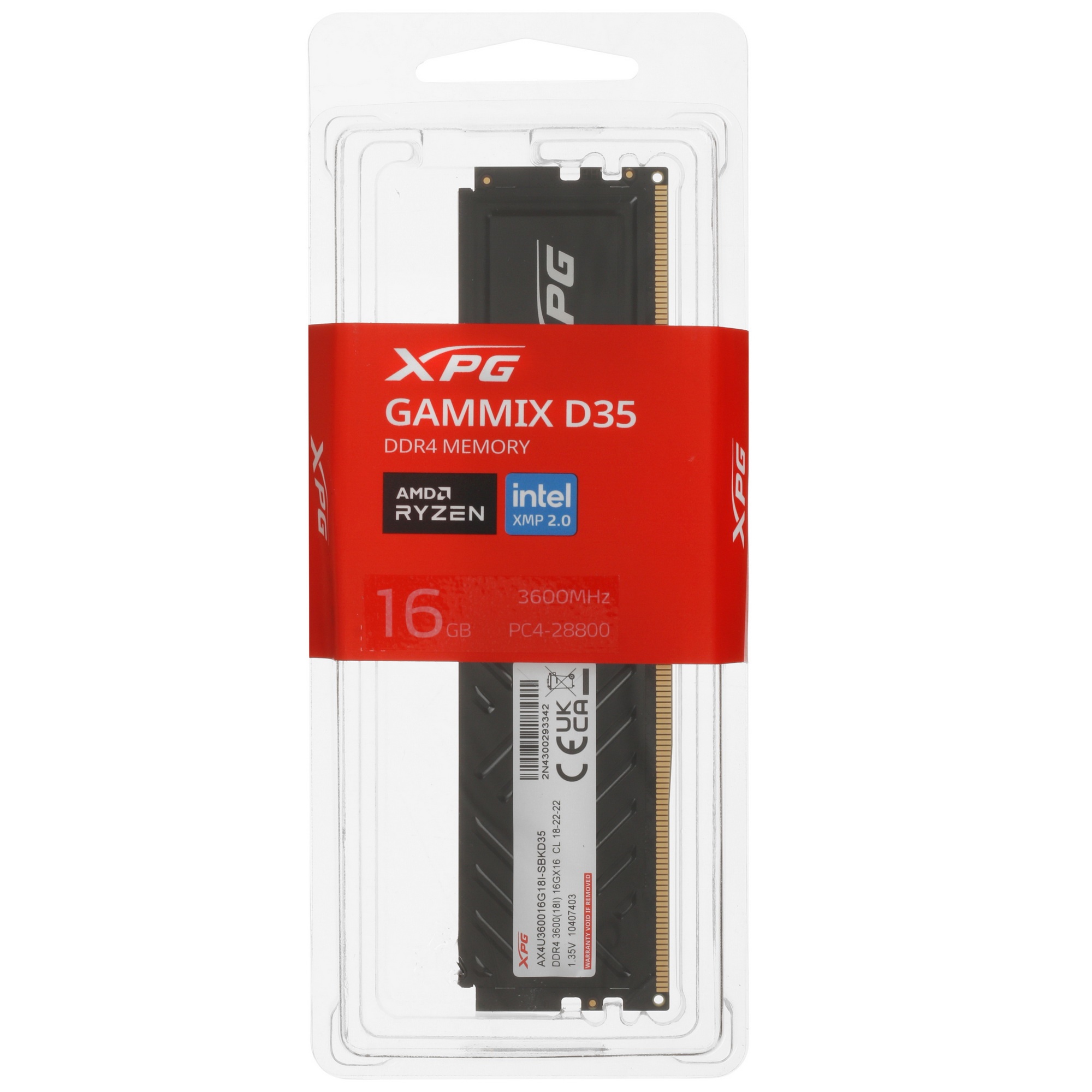 Оперативная память XPG Gammix D35, 16GB, DDR4, 3600MHz, CL18, UDIMM, с радиатором, черный