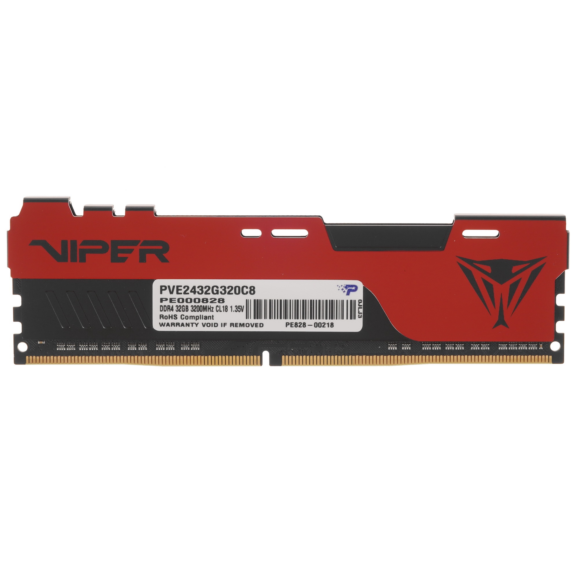 Оперативная память Patriot Viper Elite II, DDR4, 32GB (1x32 GB), 3200 MHz, CL18, радиатор, красный,