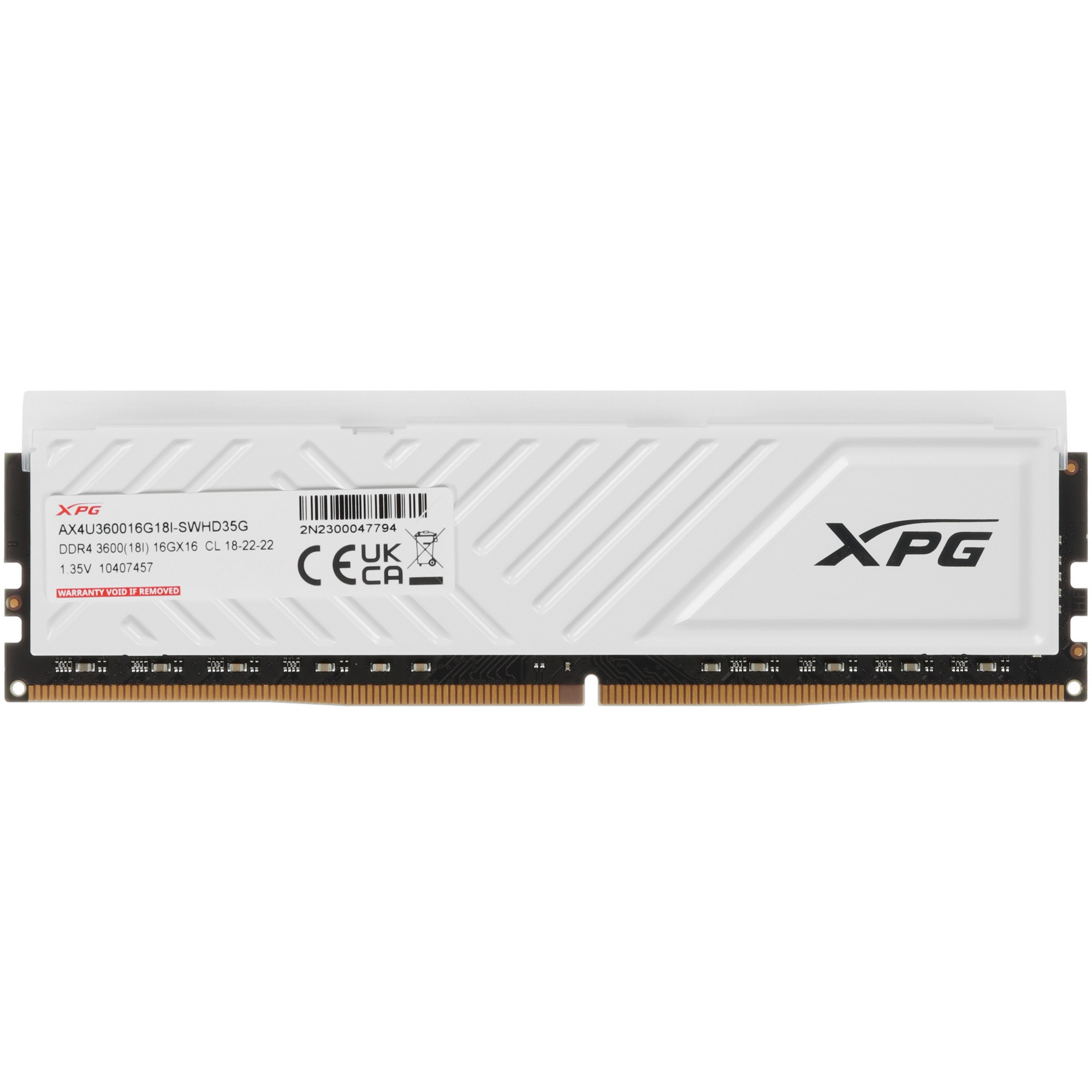 Оперативная память XPG Spectrix D35G RGB, 16GB, DDR4, 3600MHz, CL18, UDIMM, с радиатором, RGB, белый