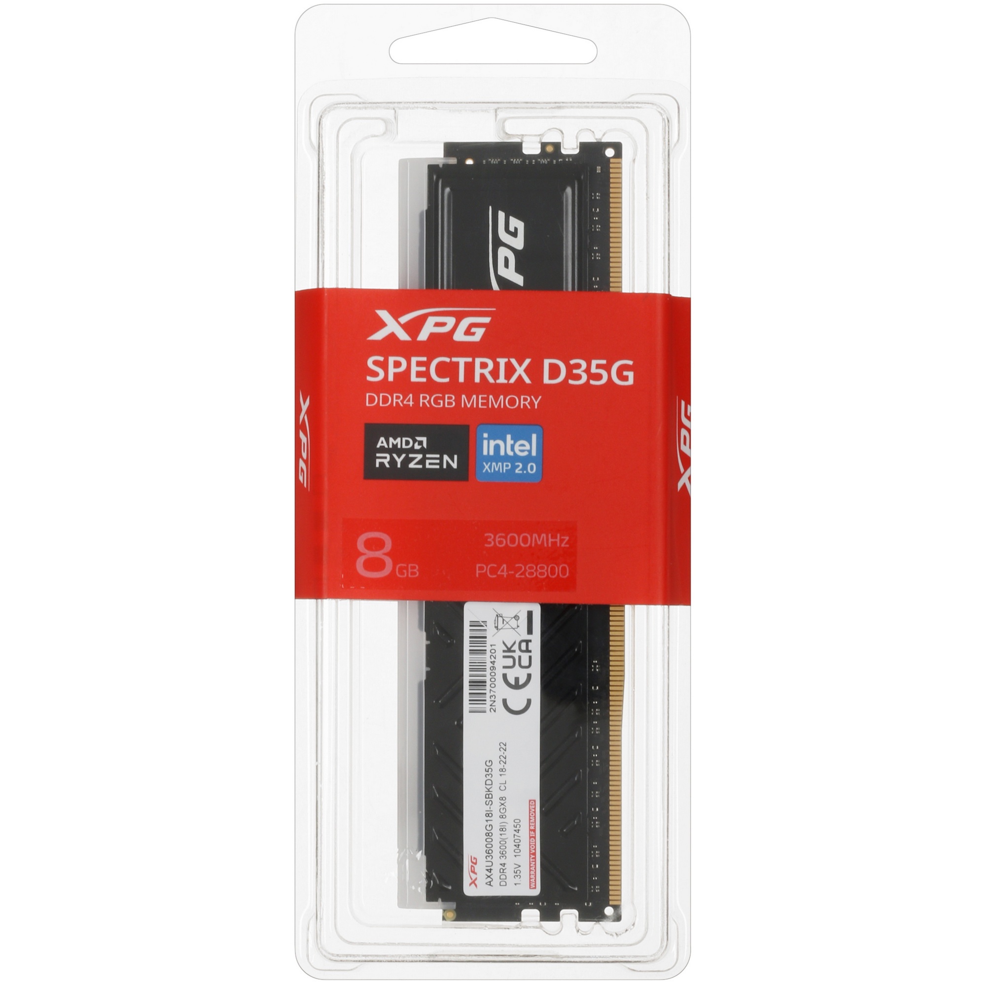 Оперативная память XPG Spectrix D35G RGB, 8GB, DDR4, 3600MHz, CL18, с радиатором, черный, RGB