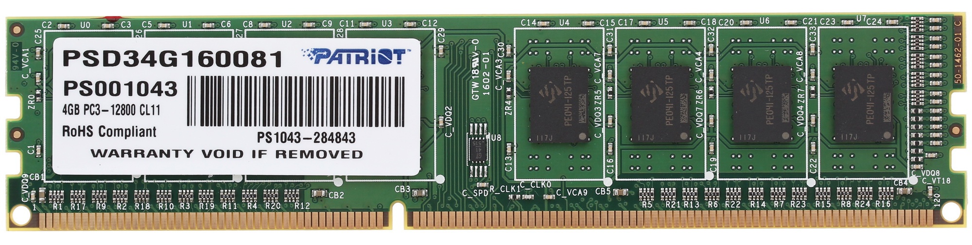 Оперативная память Patriot, DDR3, 4GB (1x4 GB), 1600 MHz, CL11