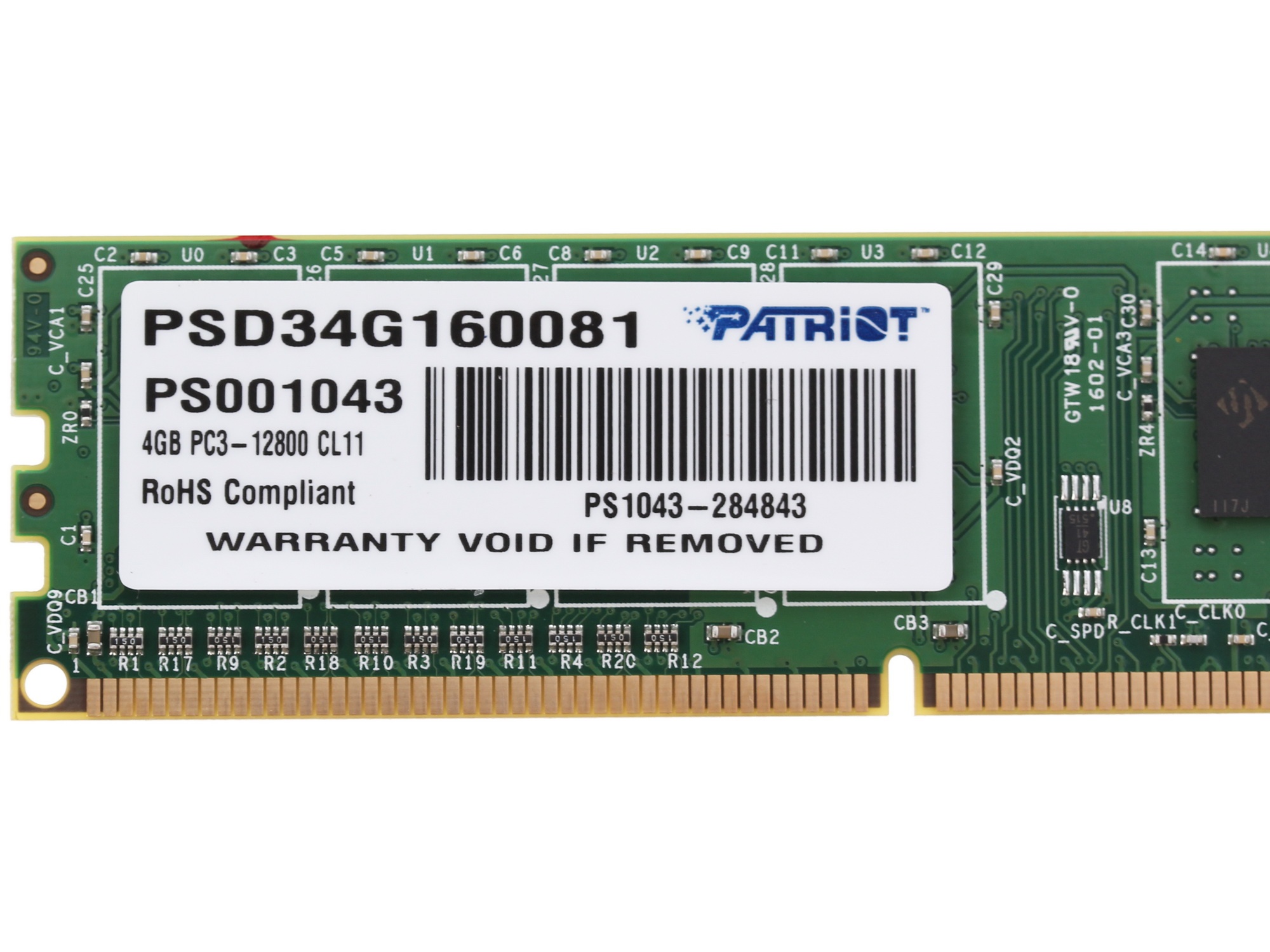 Оперативная память Patriot, DDR3, 4GB (1x4 GB), 1600 MHz, CL11