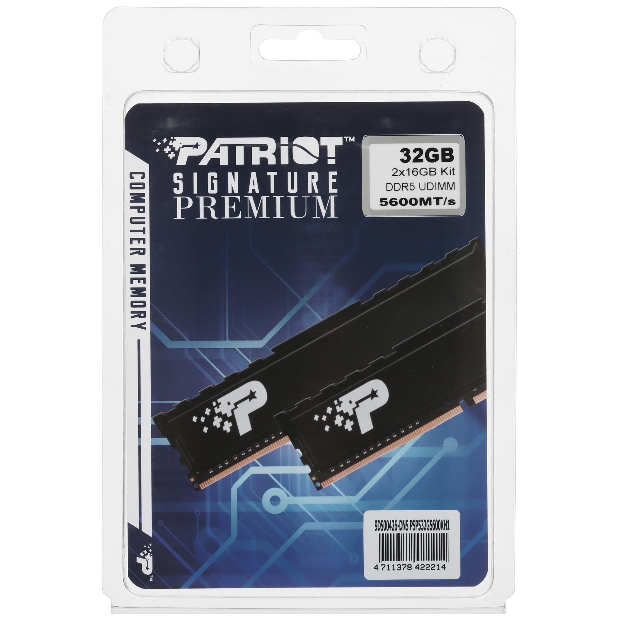 Оперативная память Patriot Signature Premium, DDR5, 32GB (2x16 GB), 5600 MHz, CL46, радиатор, черный